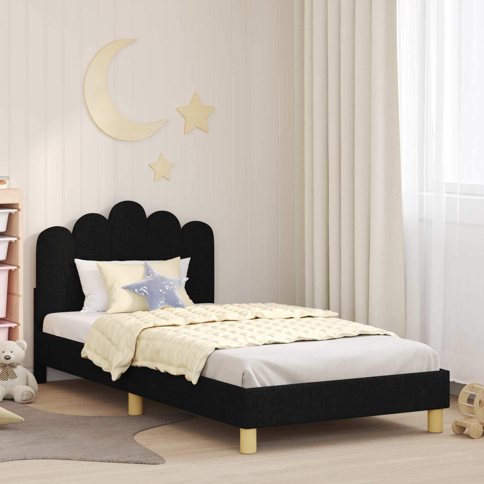 Kinderbettgestell mit Kopfteil Schwarz 80 x 200 cm Stoff