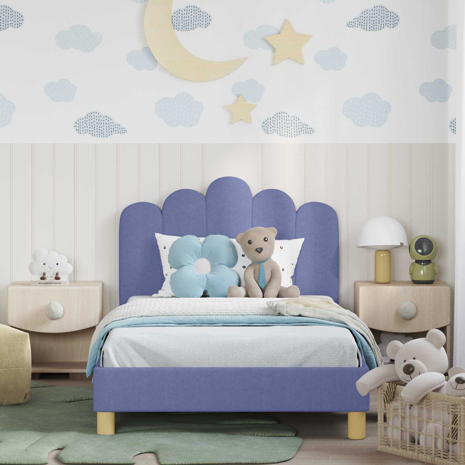 Kinderbettgestell mit Kopfteil Jeans blau 80 x 200 cm Stoff