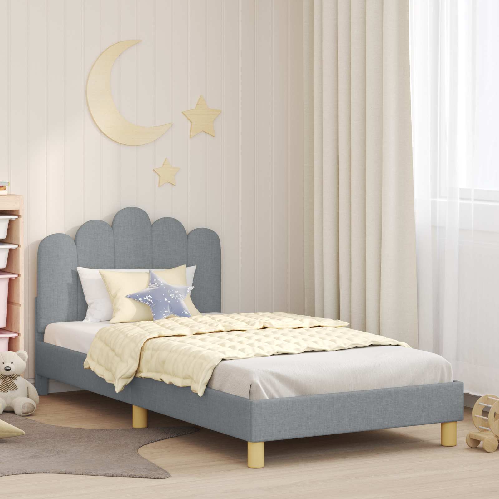 Kinderbettgestell mit Kopfteil Hellgrau 90 x 190 cm Stoff