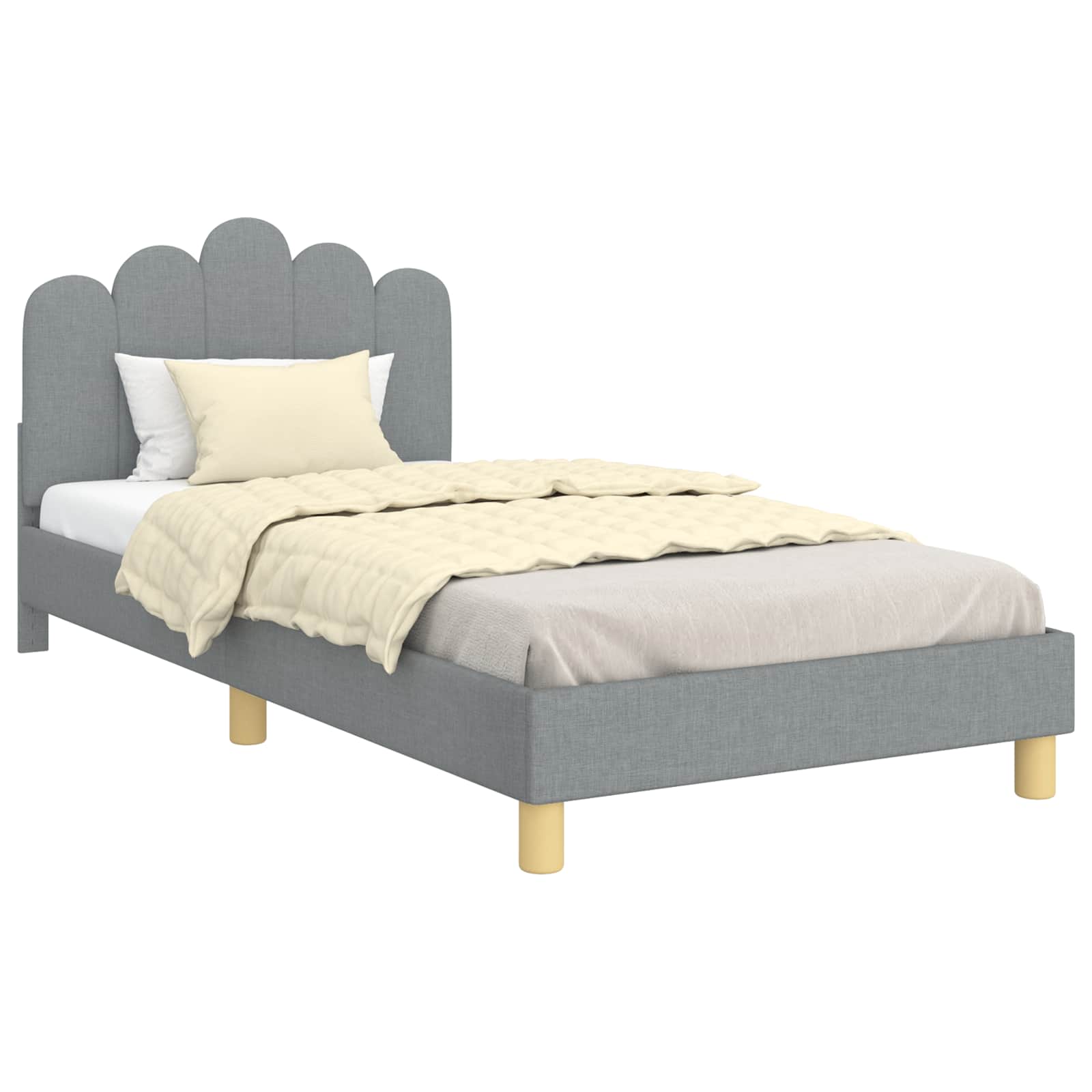 Kinderbettgestell mit Kopfteil Hellgrau 90 x 190 cm Stoff