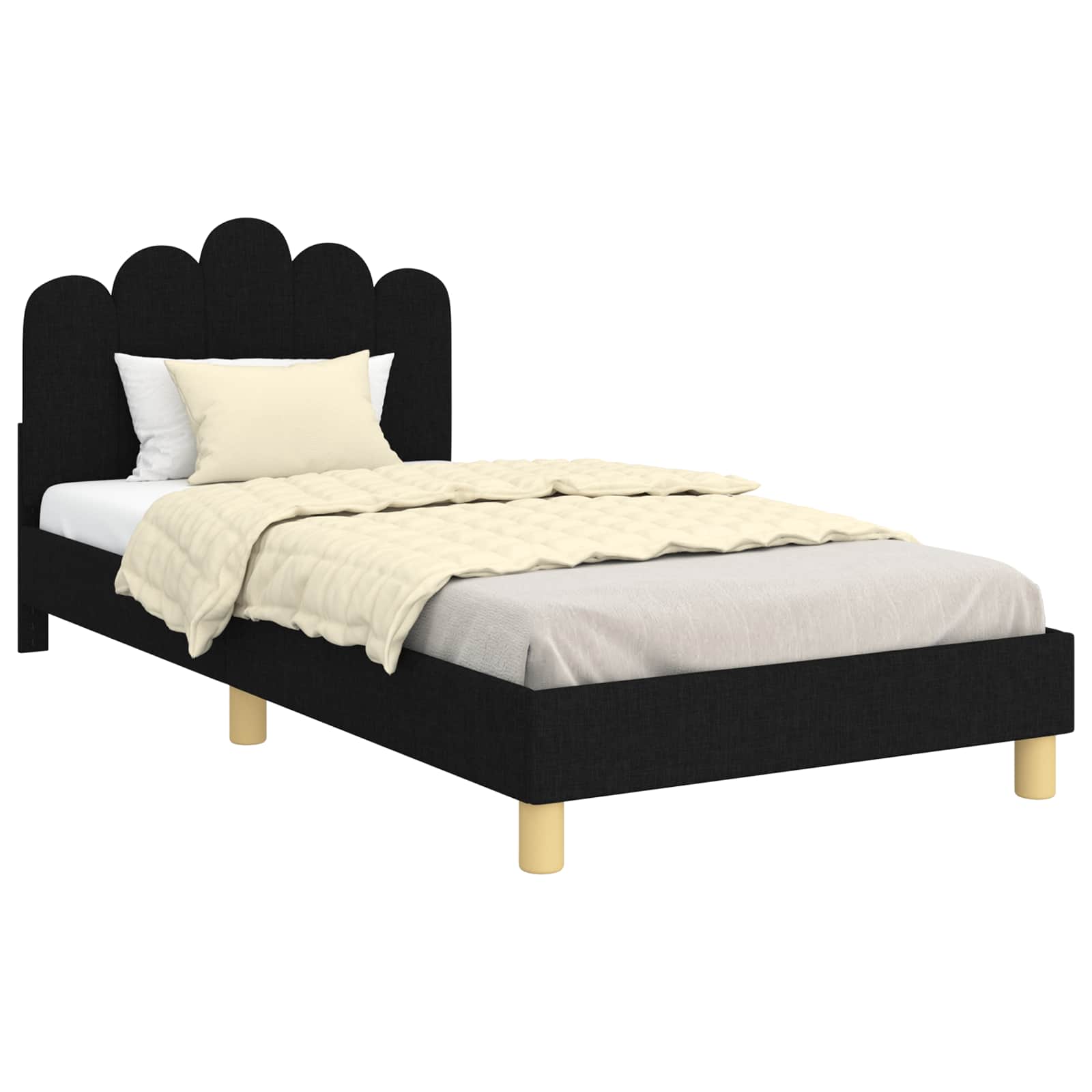 Kinderbettgestell mit Kopfteil Schwarz 90 x 190 cm Stoff
