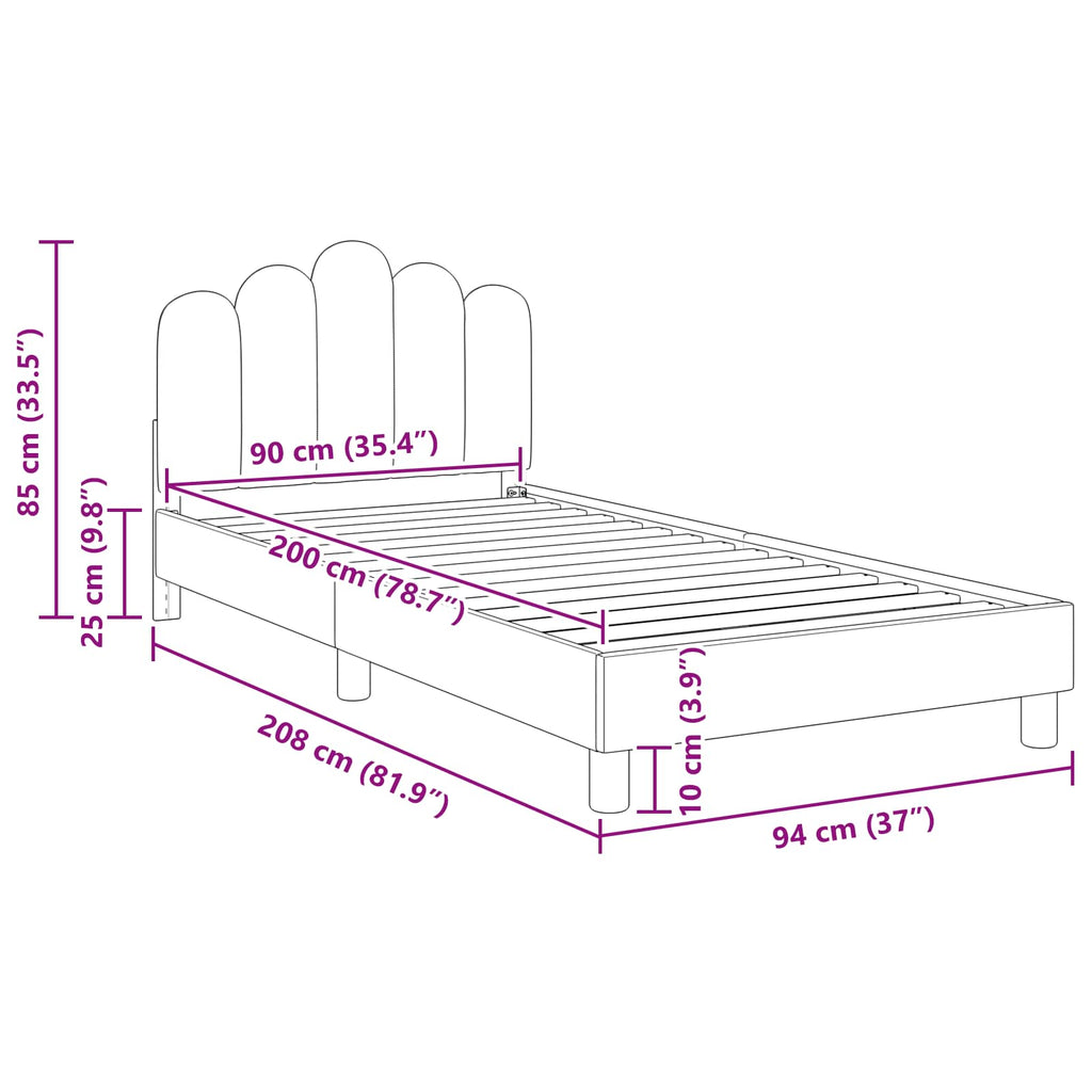 Kinderbettgestell mit Kopfteil Hellgrau 90 x 200 cm Stoff