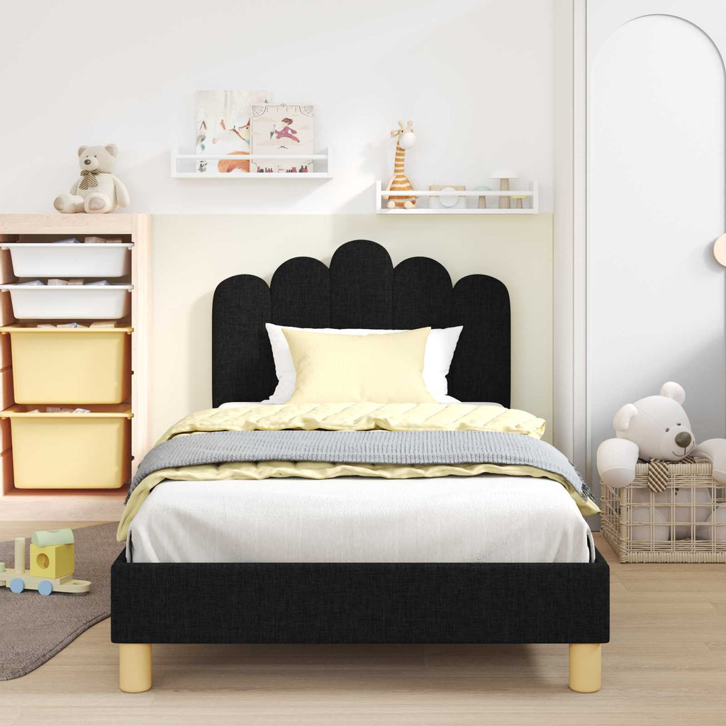 Kinderbettgestell mit Kopfteil Schwarz 90 x 200 cm Stoff