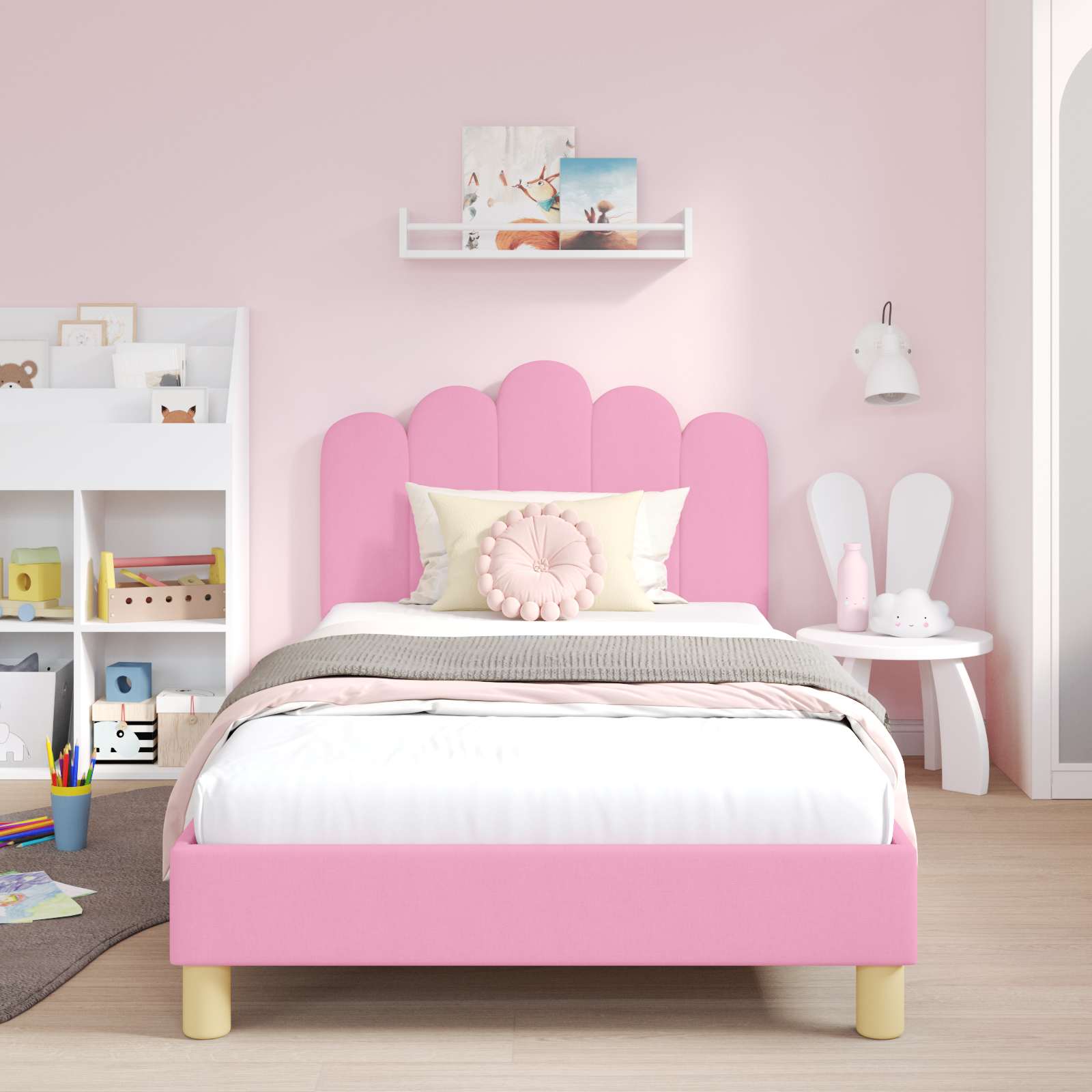 Kinderbettgestell mit Kopfteil Rosa 90 x 200 cm Stoff