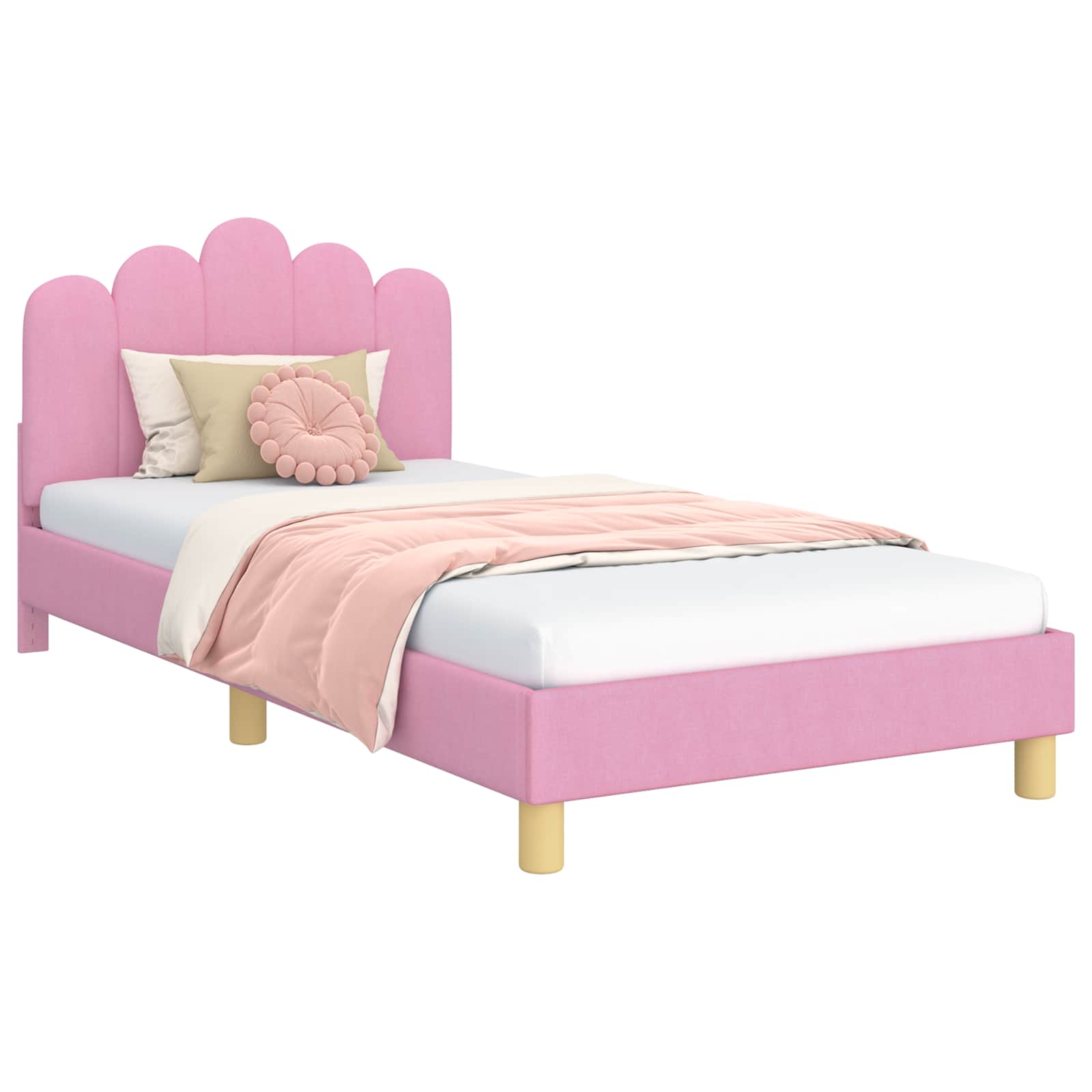 Kinderbettgestell mit Kopfteil Rosa 90 x 200 cm Stoff