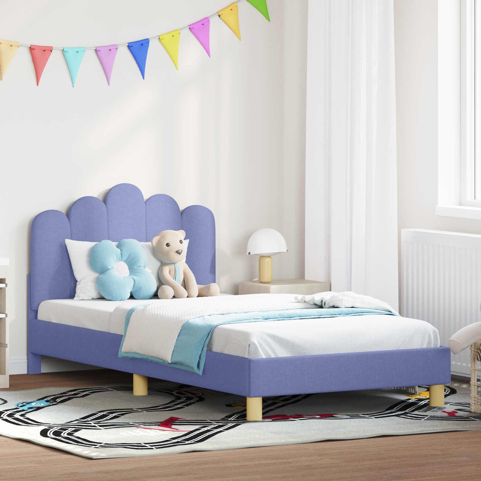Kinderbettgestell mit Kopfteil Jeans blau 90 x 200 cm Stoff