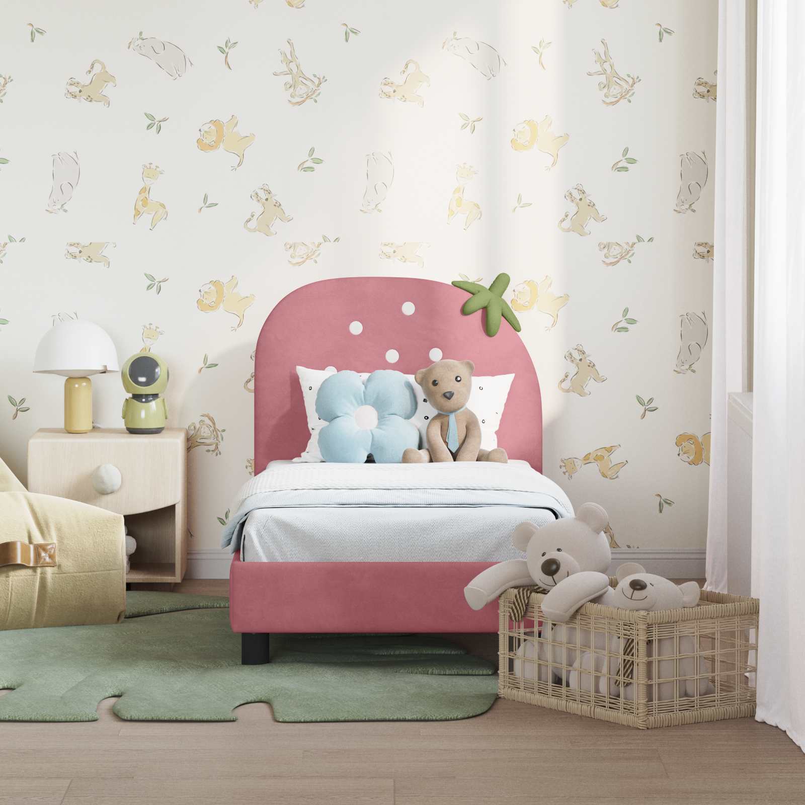 Kinderbettgestell mit Kopfteil Rosa 70 x 140 cm Samt