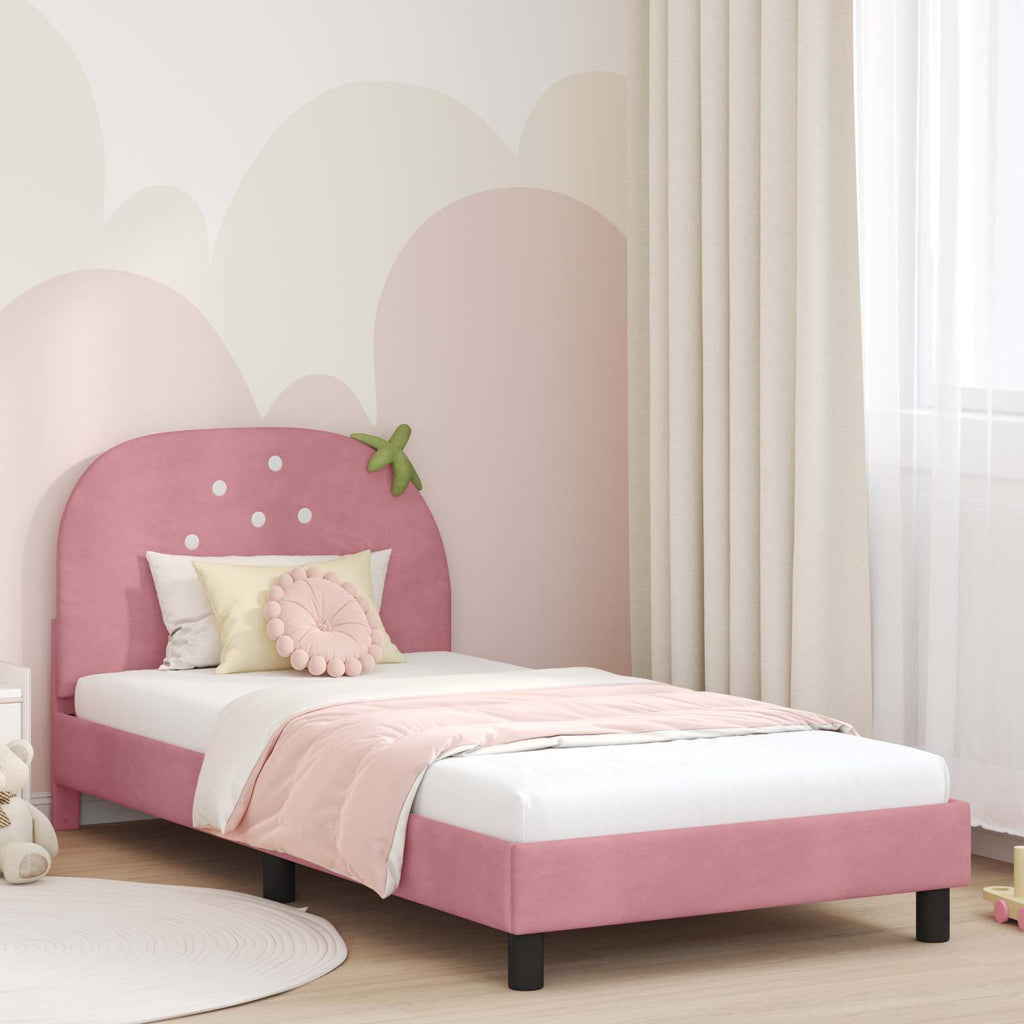 Kinderbettgestell mit Kopfteil Rosa 80 x 200 cm Samt
