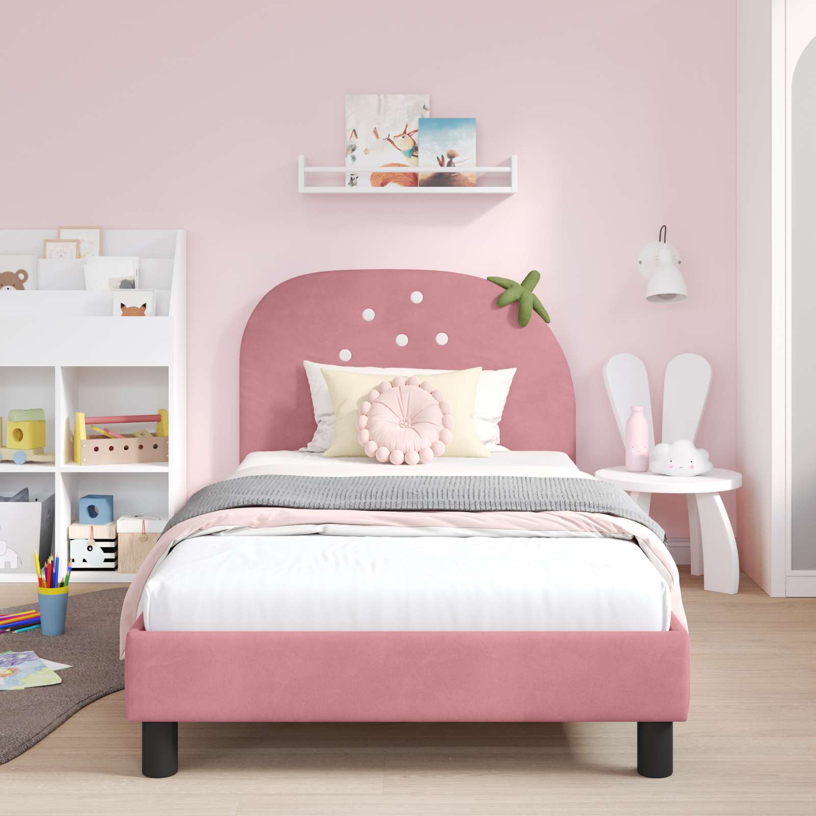 Kinderbettgestell mit Kopfteil Rosa 80 x 200 cm Samt