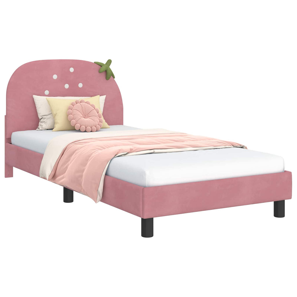 Kinderbettgestell mit Kopfteil Rosa 90 x 190 cm Samt
