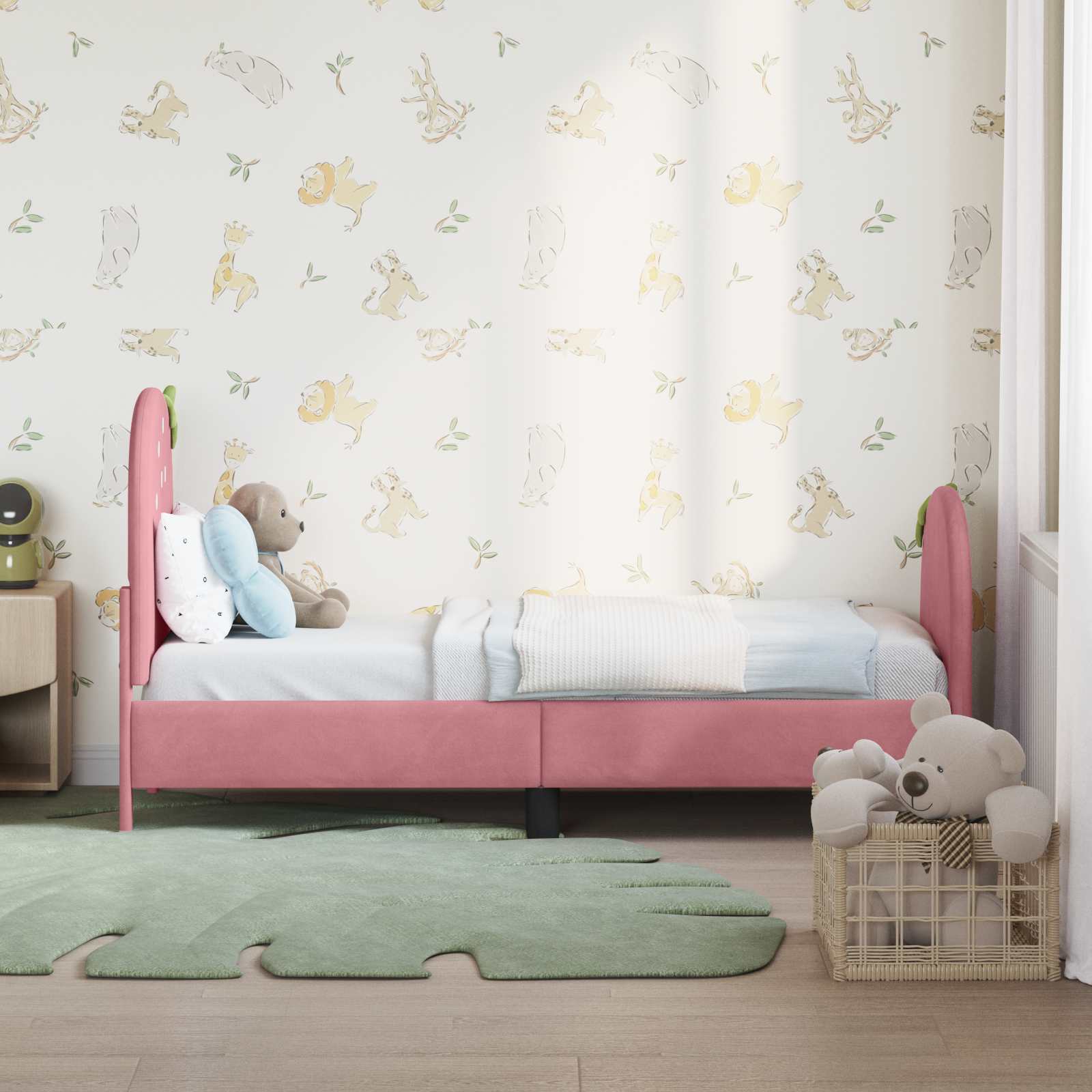 Kinderbettgestell mit Kopfteil Rosa 70 x 140 cm Samt