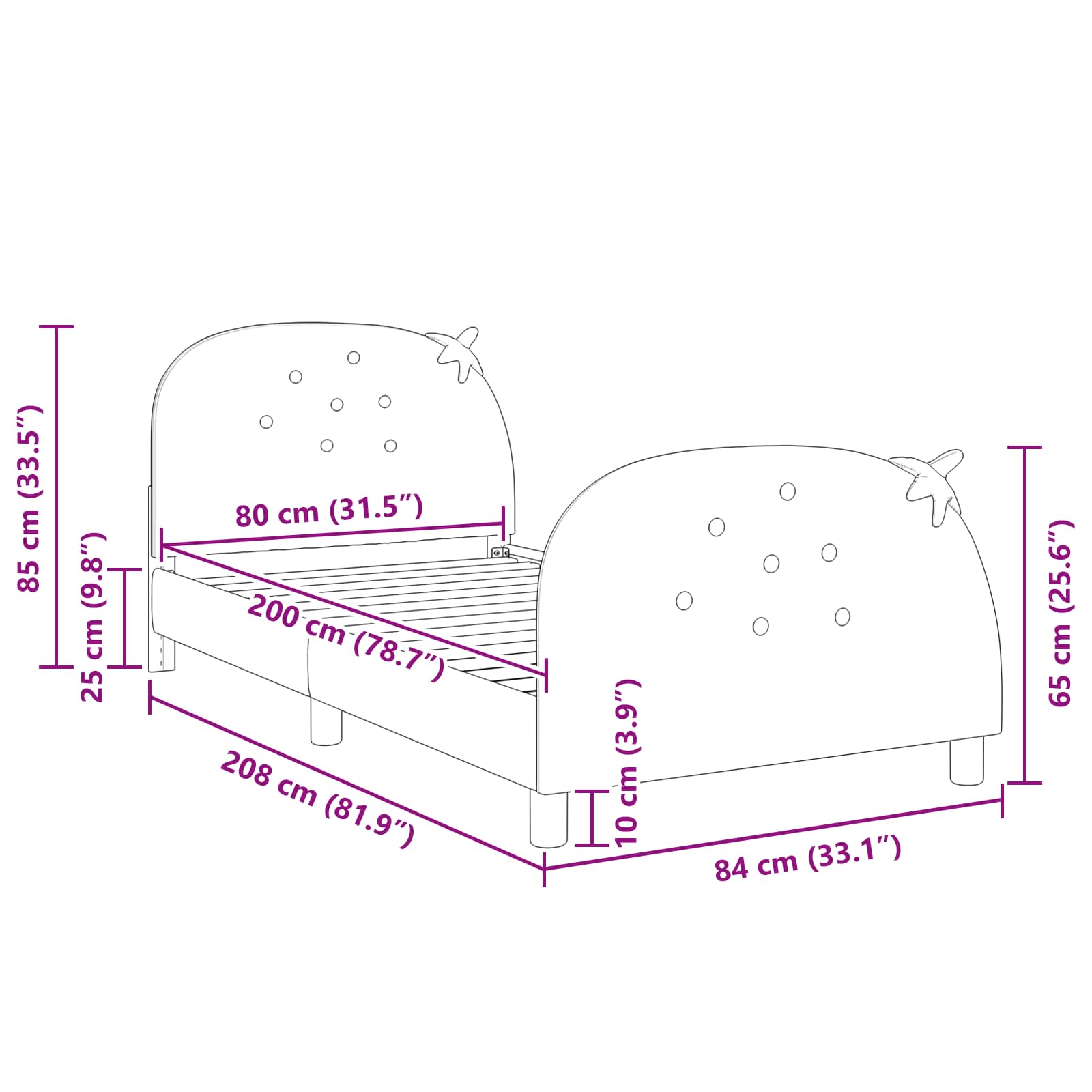 Kinderbettgestell mit Kopfteil Rosa 80 x 200 cm Samt