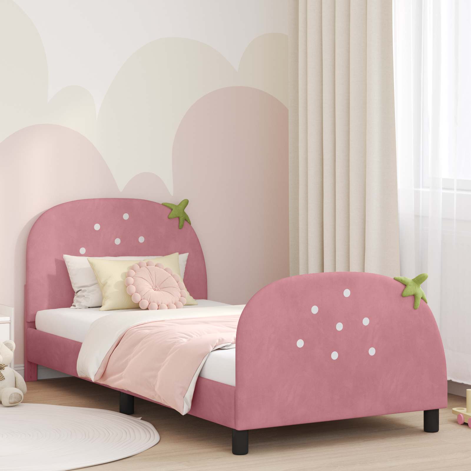 Kinderbettgestell mit Kopfteil Rosa 90 x 190 cm Samt