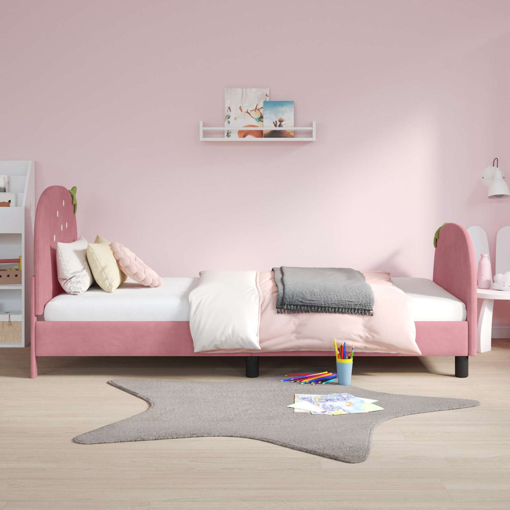 Kinderbettgestell mit Kopfteil Rosa 90 x 190 cm Samt