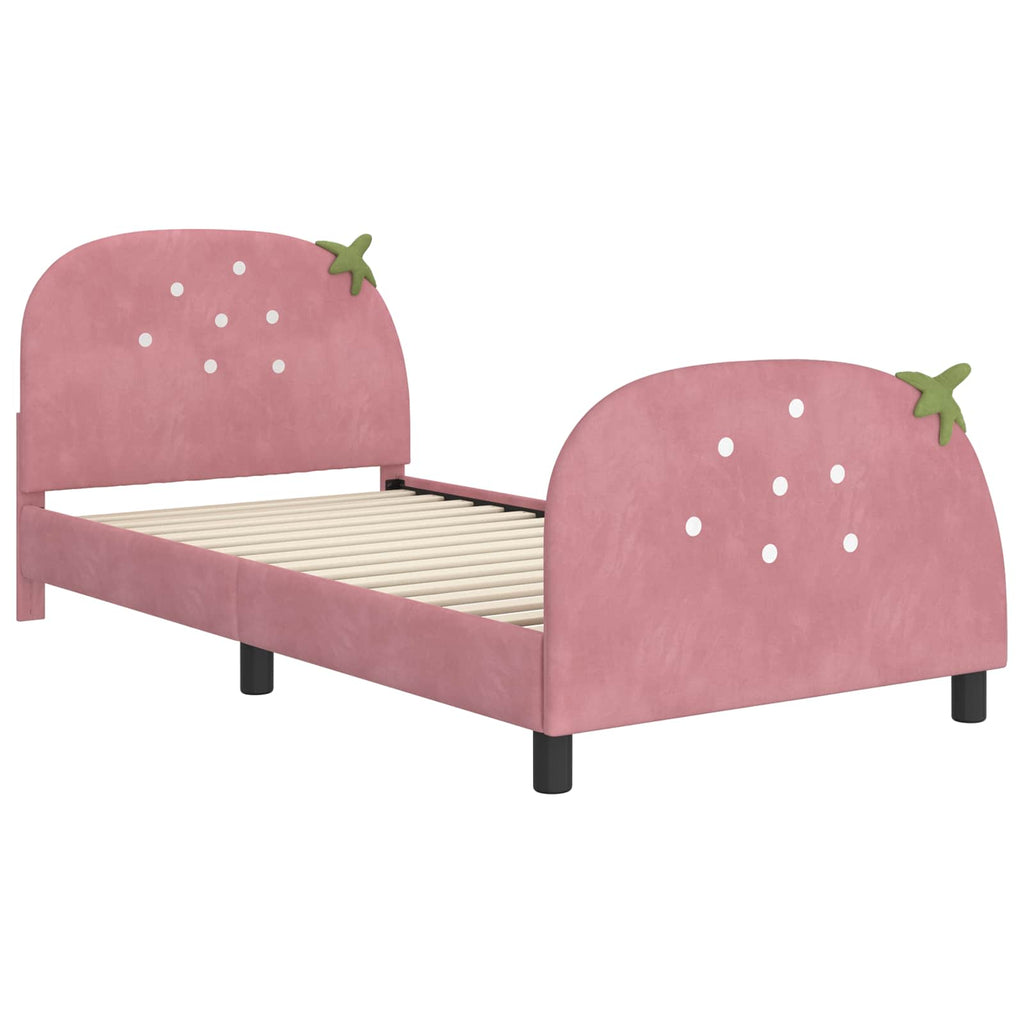 Kinderbettgestell mit Kopfteil Rosa 90 x 190 cm Samt