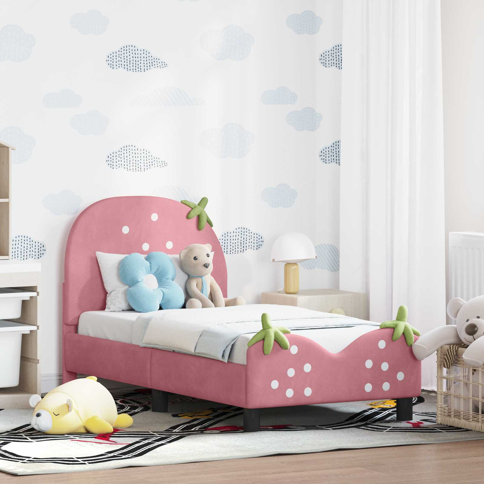Kinderbettgestell mit Kopfteil Rosa 70 x 140 cm Samt