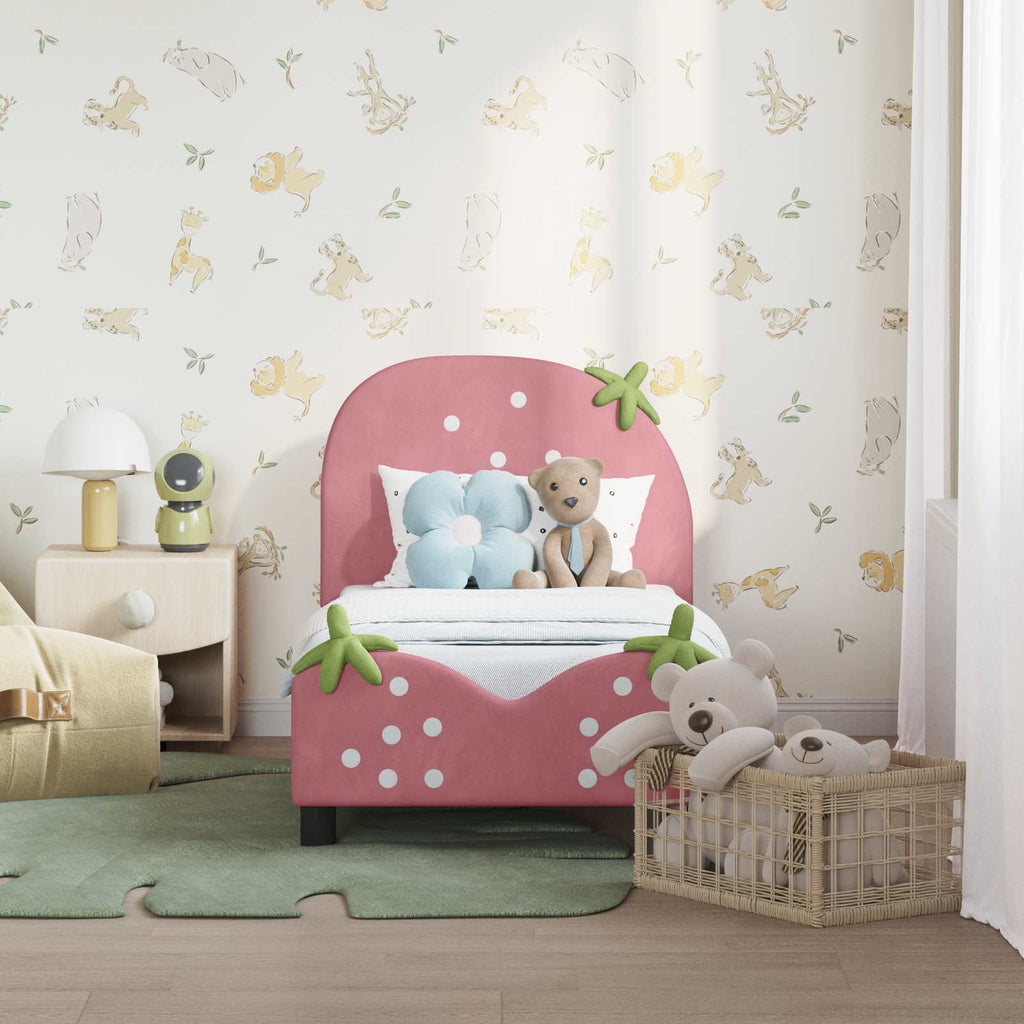 Kinderbettgestell mit Kopfteil Rosa 70 x 140 cm Samt