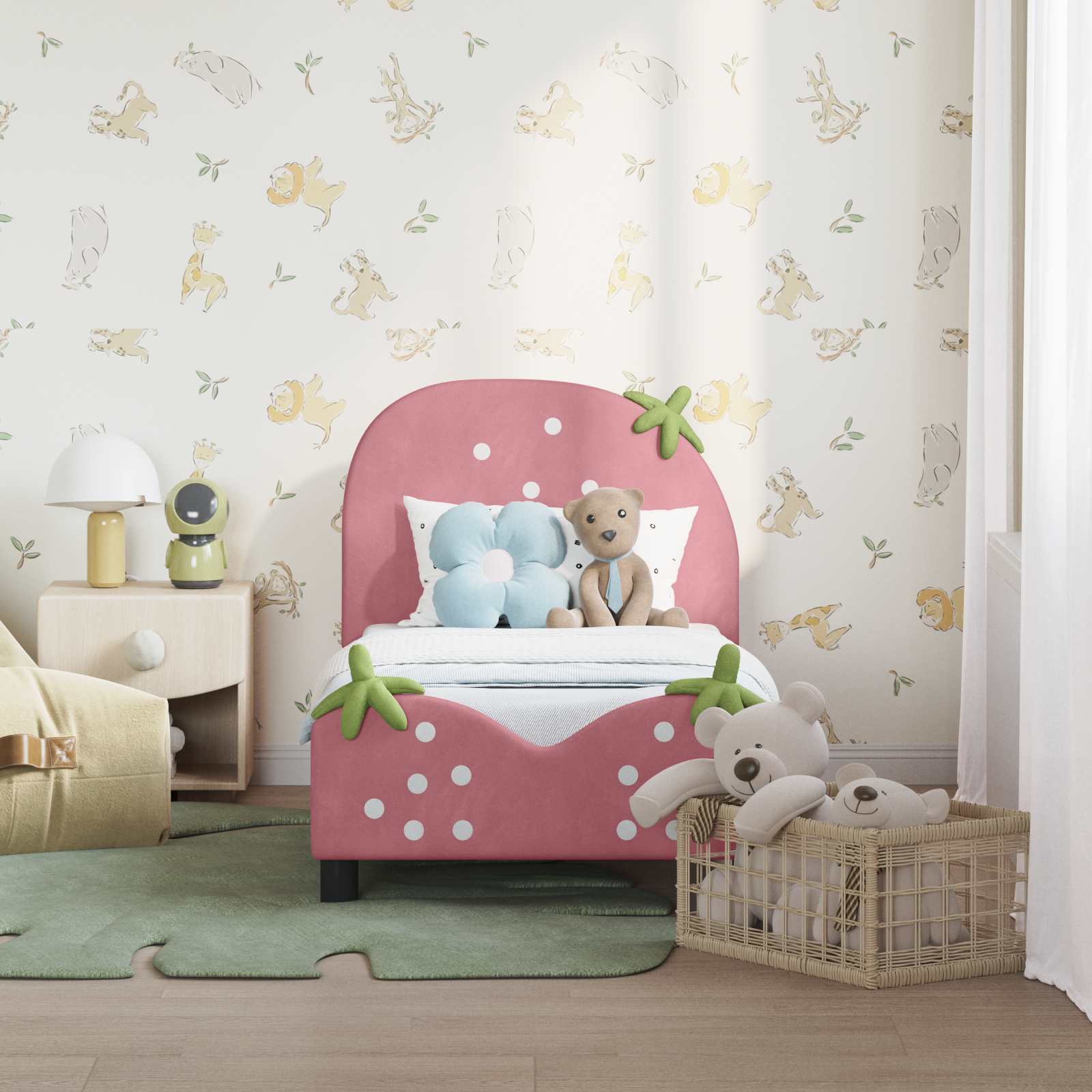 Kinderbettgestell mit Kopfteil Rosa 70 x 140 cm Samt