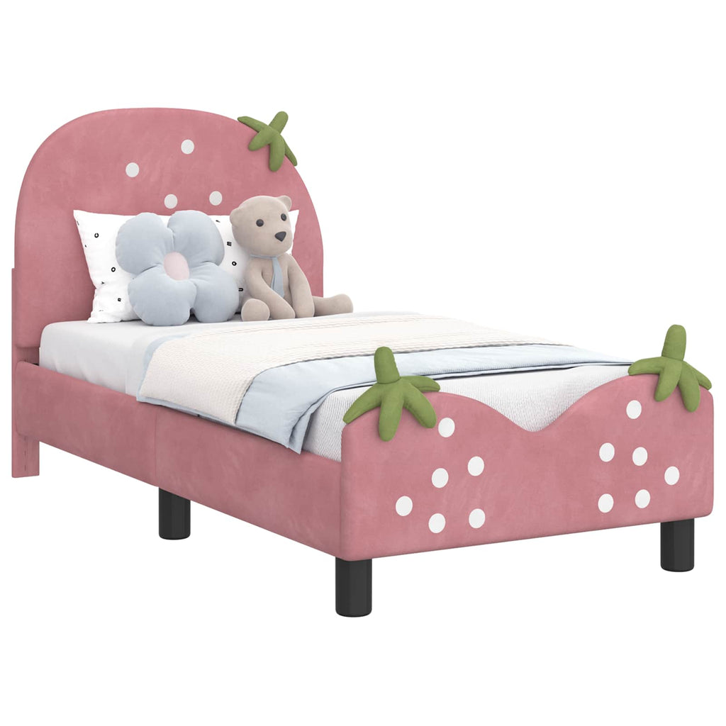 Kinderbettgestell mit Kopfteil Rosa 70 x 140 cm Samt