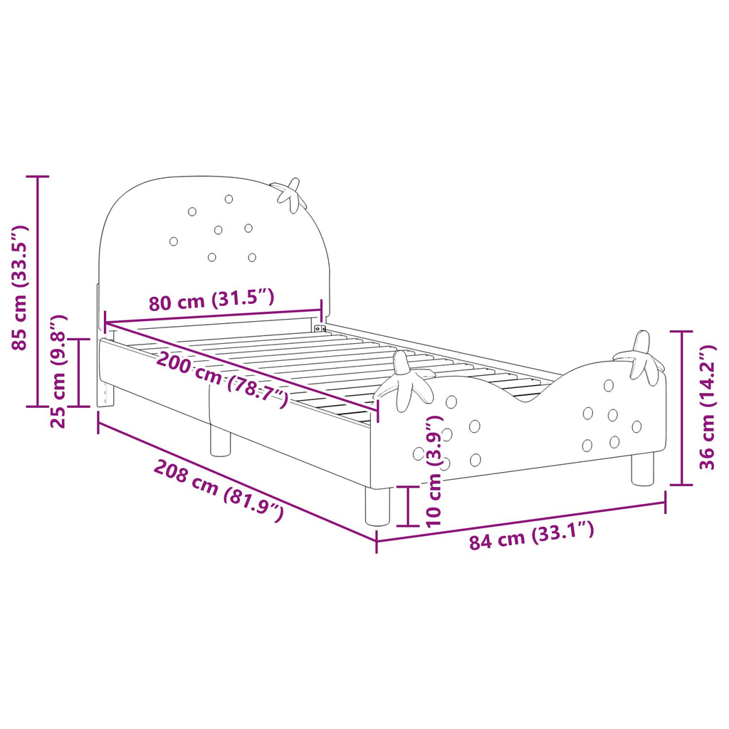 Kinderbettgestell mit Kopfteil Rosa 80 x 200 cm Samt