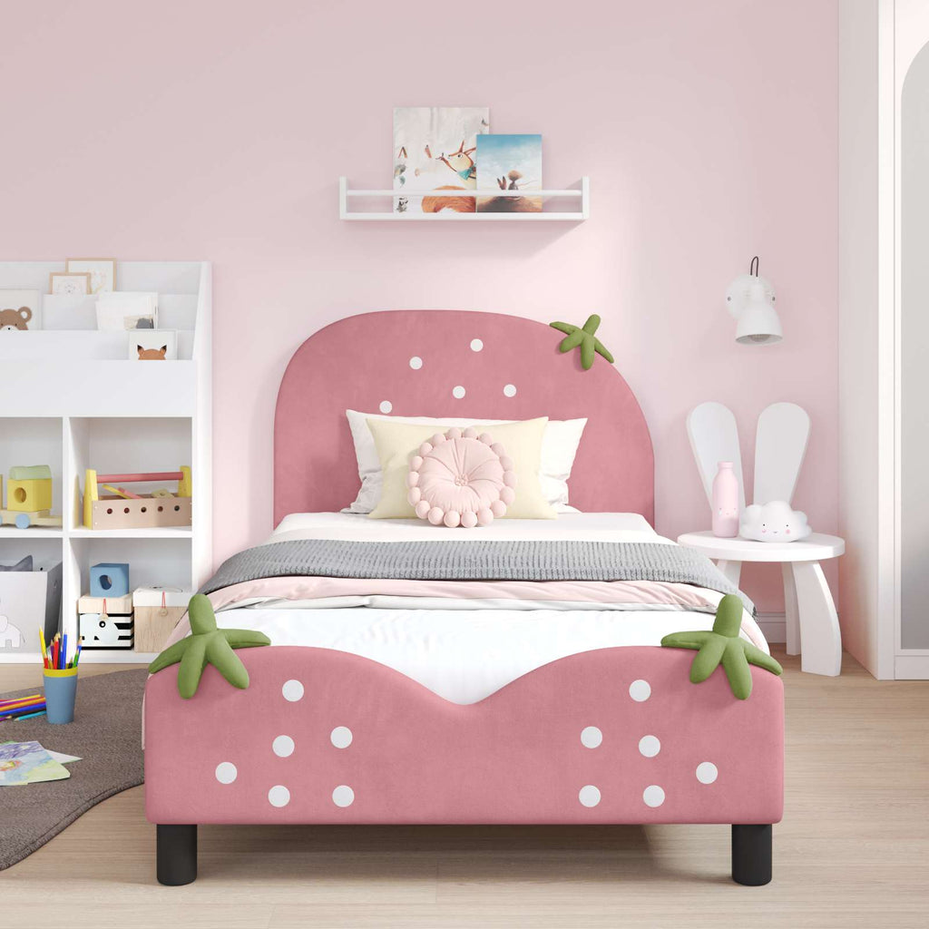 Kinderbettgestell mit Kopfteil Rosa 90 x 190 cm Samt
