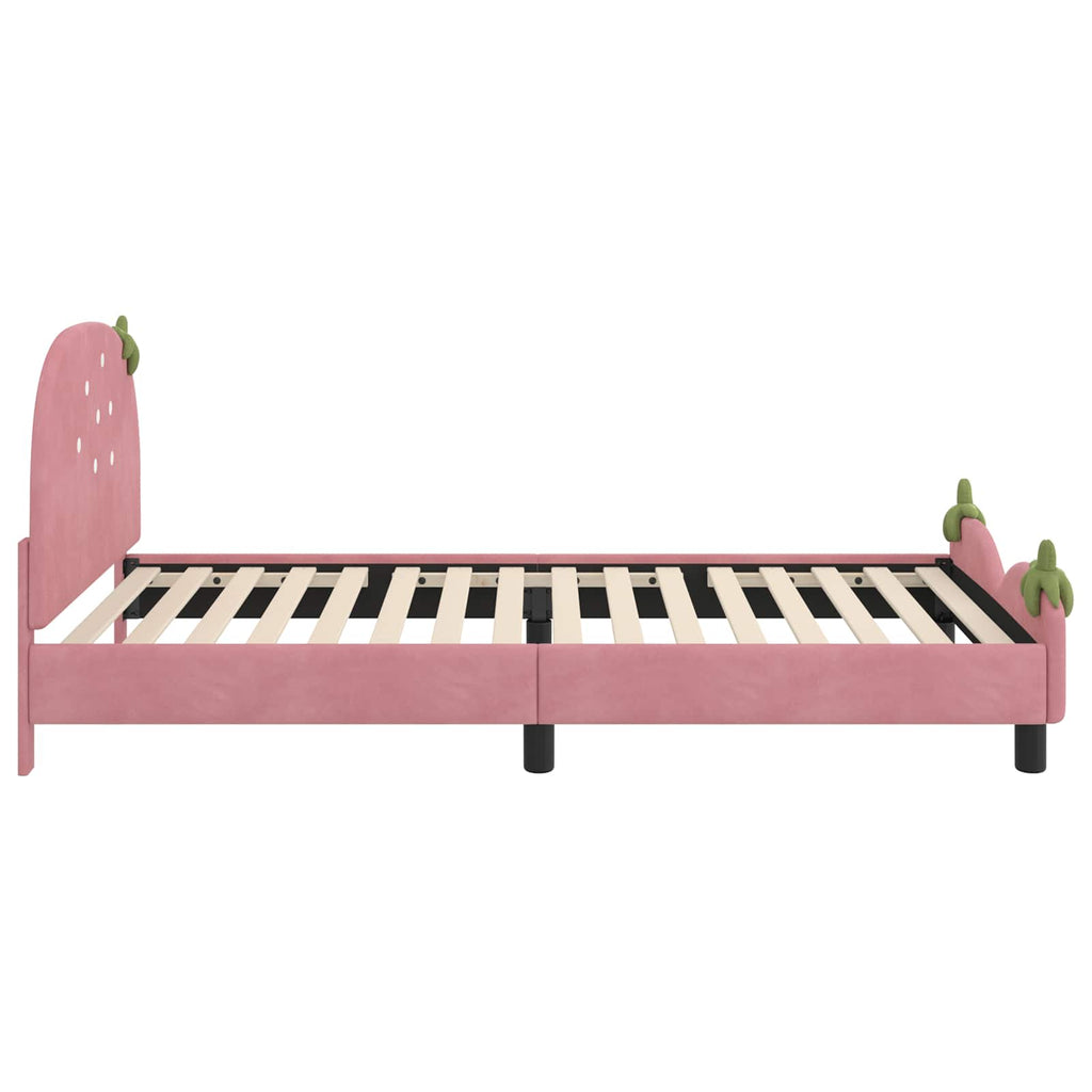 Kinderbettgestell mit Kopfteil Rosa 90 x 190 cm Samt