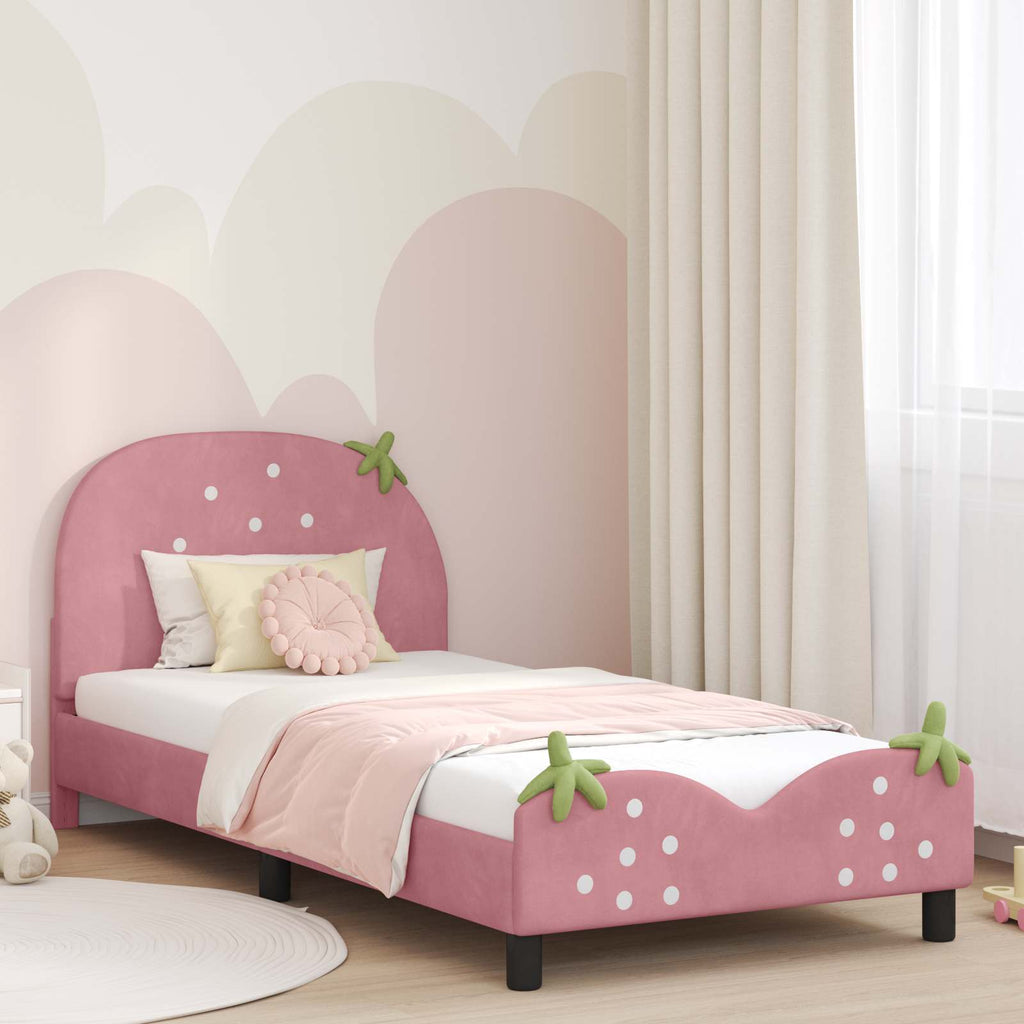 Kinderbettgestell mit Kopfteil Rosa 90 x 200 cm Samt