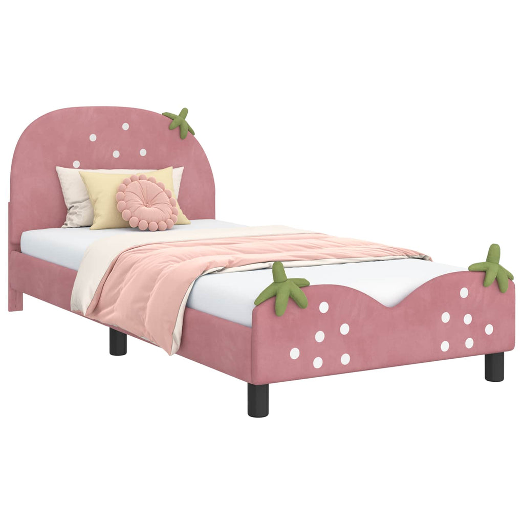 Kinderbettgestell mit Kopfteil Rosa 90 x 200 cm Samt