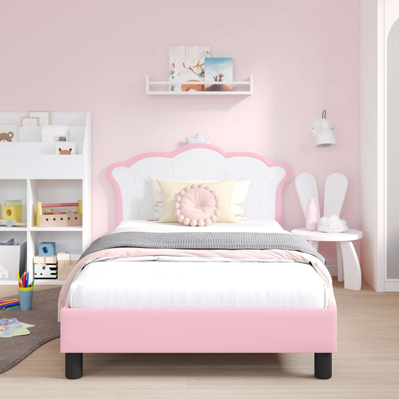 Kinderbettgestell mit Kopfteil Rosa 90 x 190 cm PU