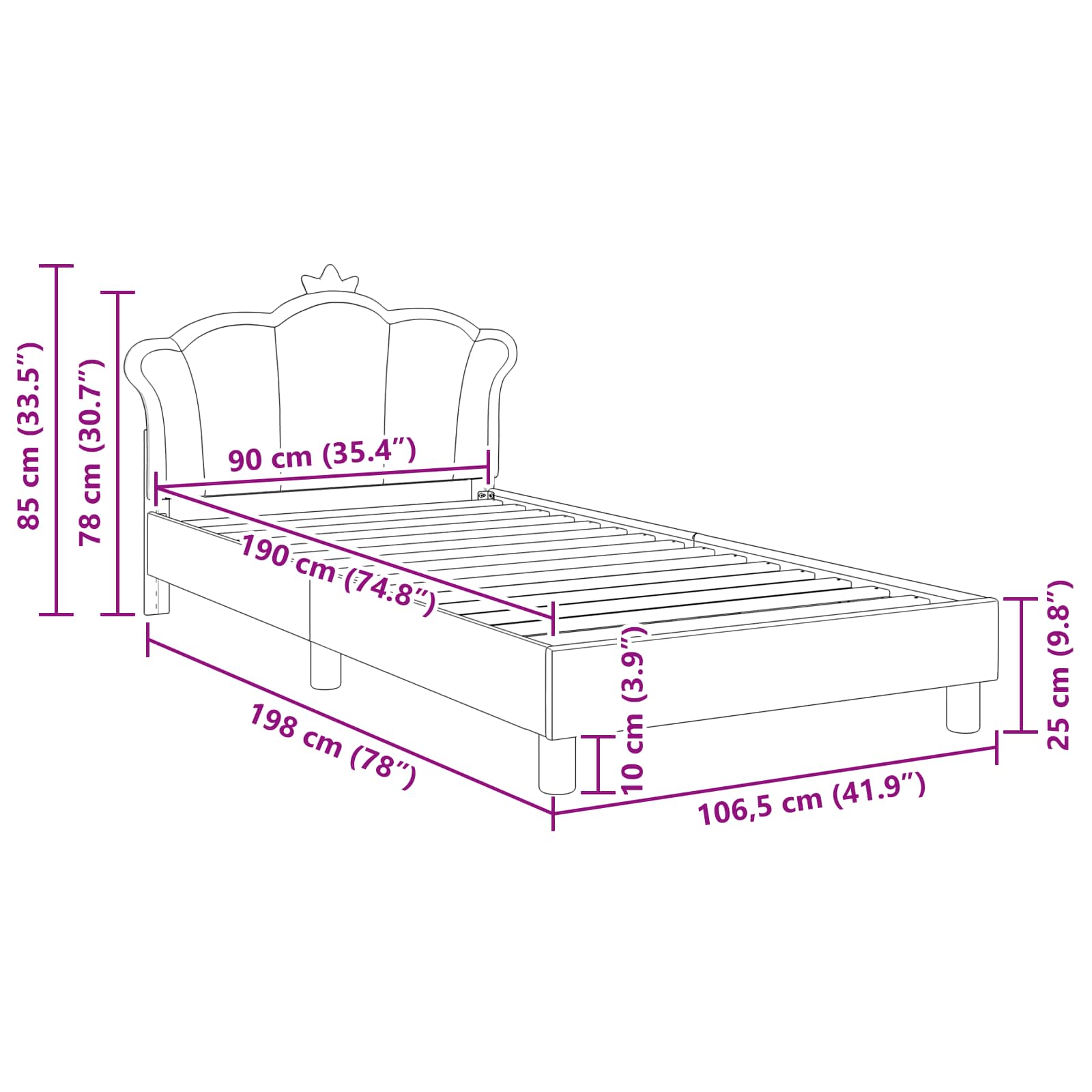 Kinderbettgestell mit Kopfteil Rosa 90 x 190 cm PU