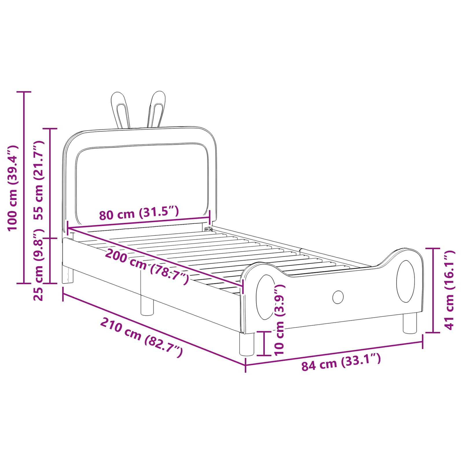 Kinderbettgestell mit Kopfteil Blau 80 x 200 cm PU