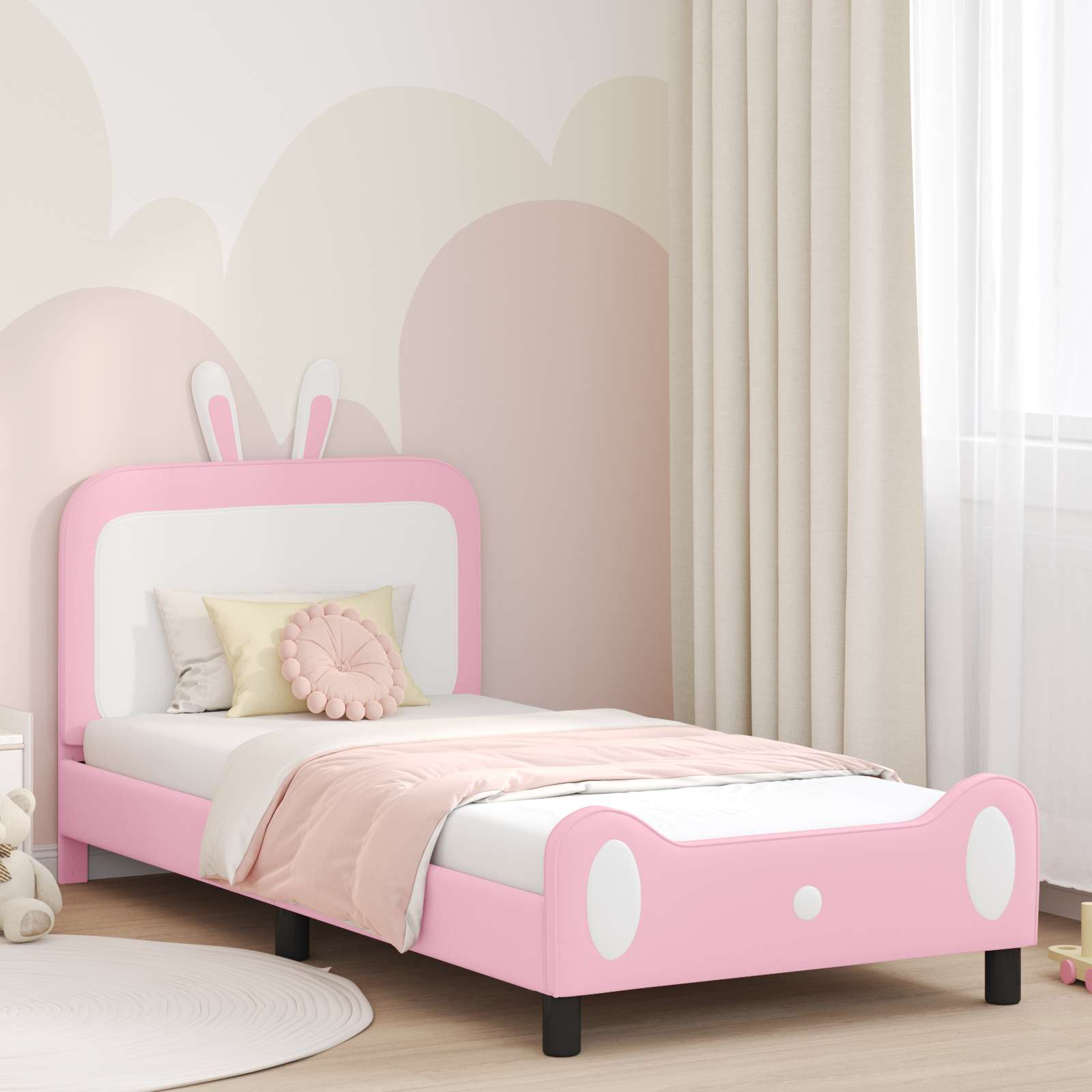 Kinderbettgestell mit Kopfteil Rosa 90 x 190 cm PU