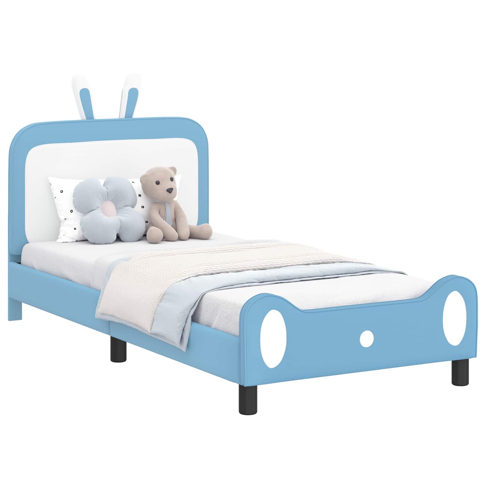 Kinderbettgestell mit Kopfteil Blau 90 x 190 cm PU
