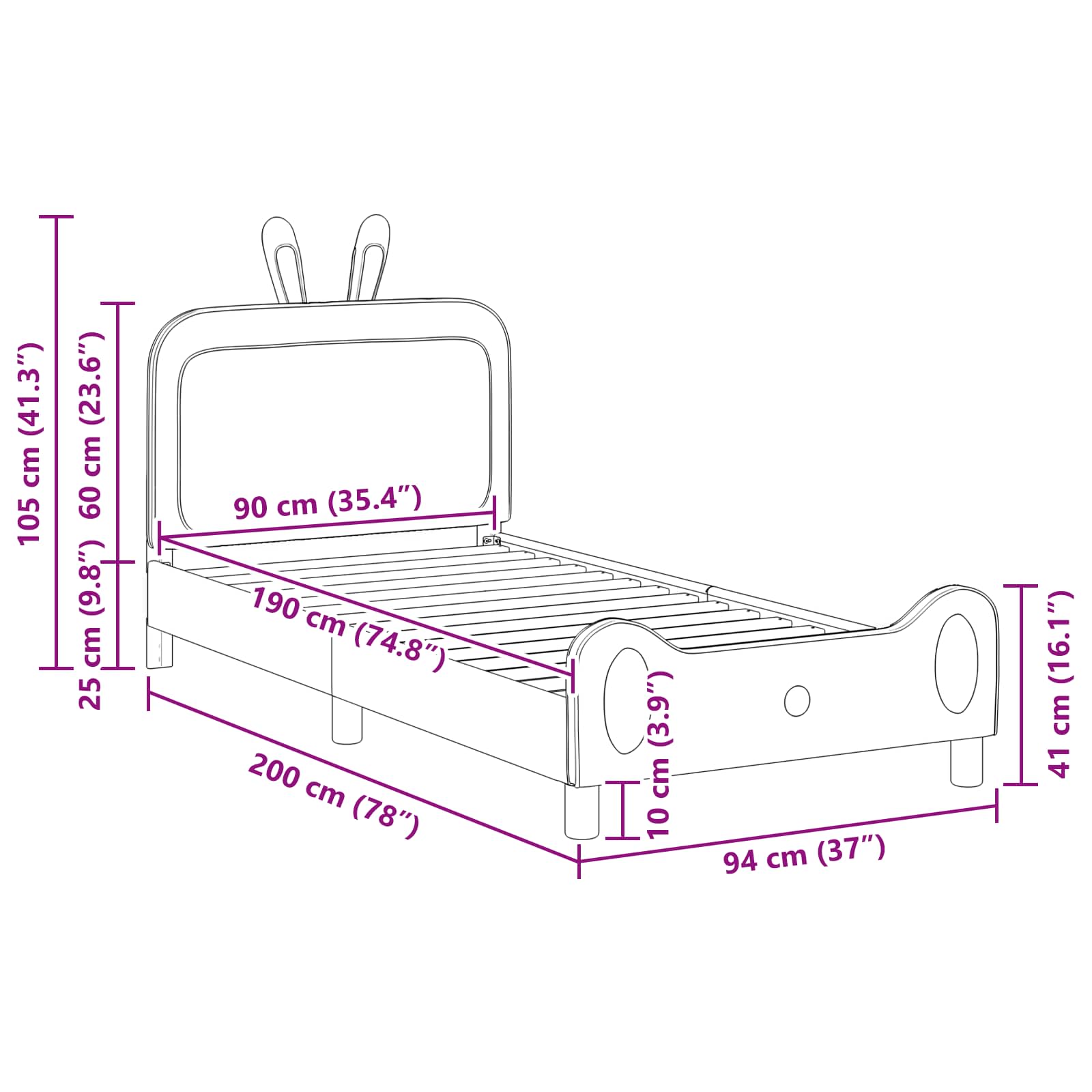 Kinderbettgestell mit Kopfteil Hellgrau 90 x 190 cm PU