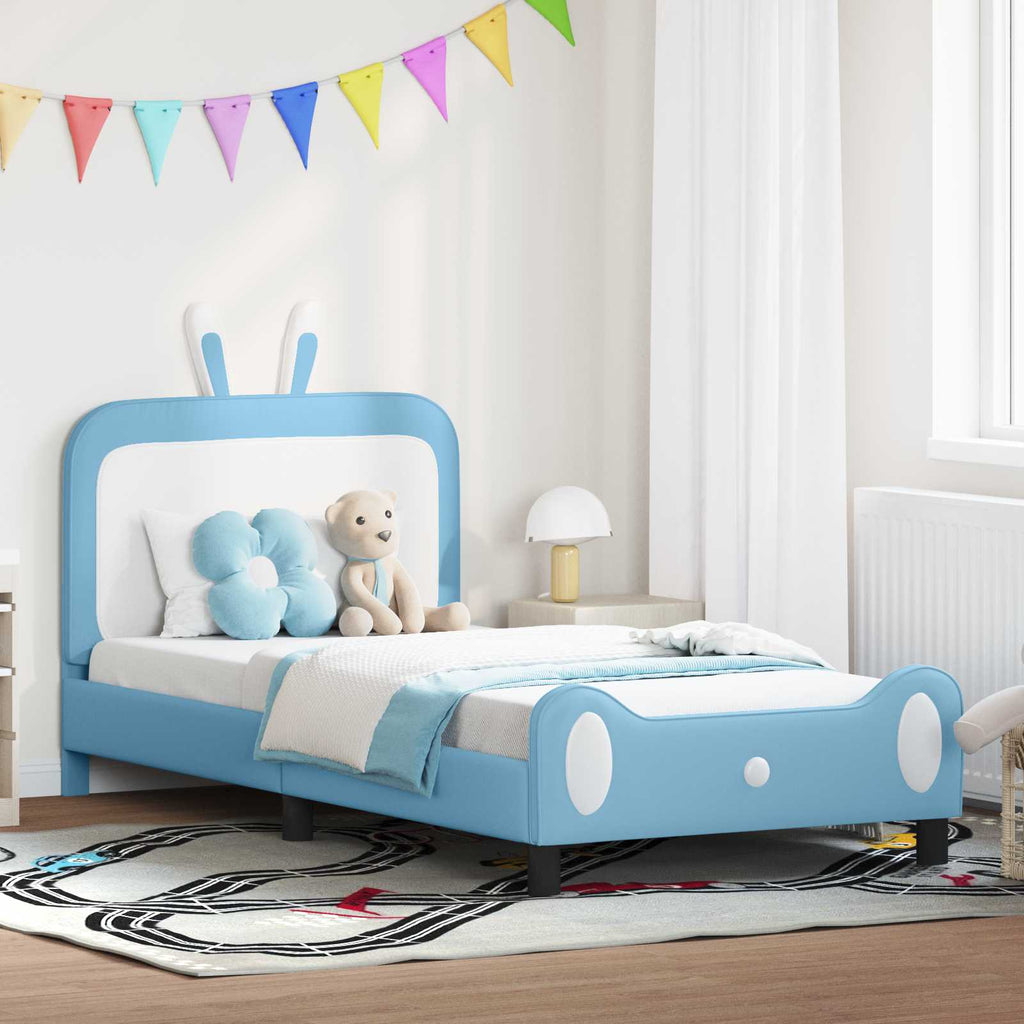 Kinderbettgestell mit Kopfteil Blau 90 x 200 cm PU