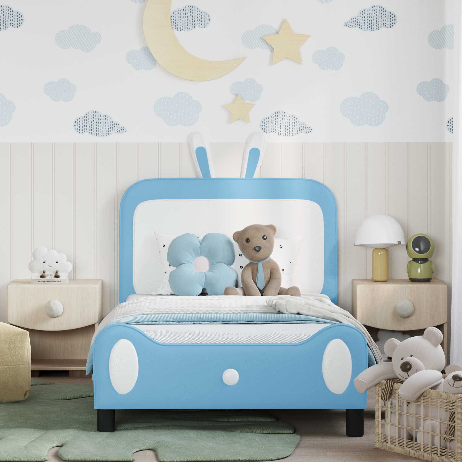 Kinderbettgestell mit Kopfteil Blau 90 x 200 cm PU