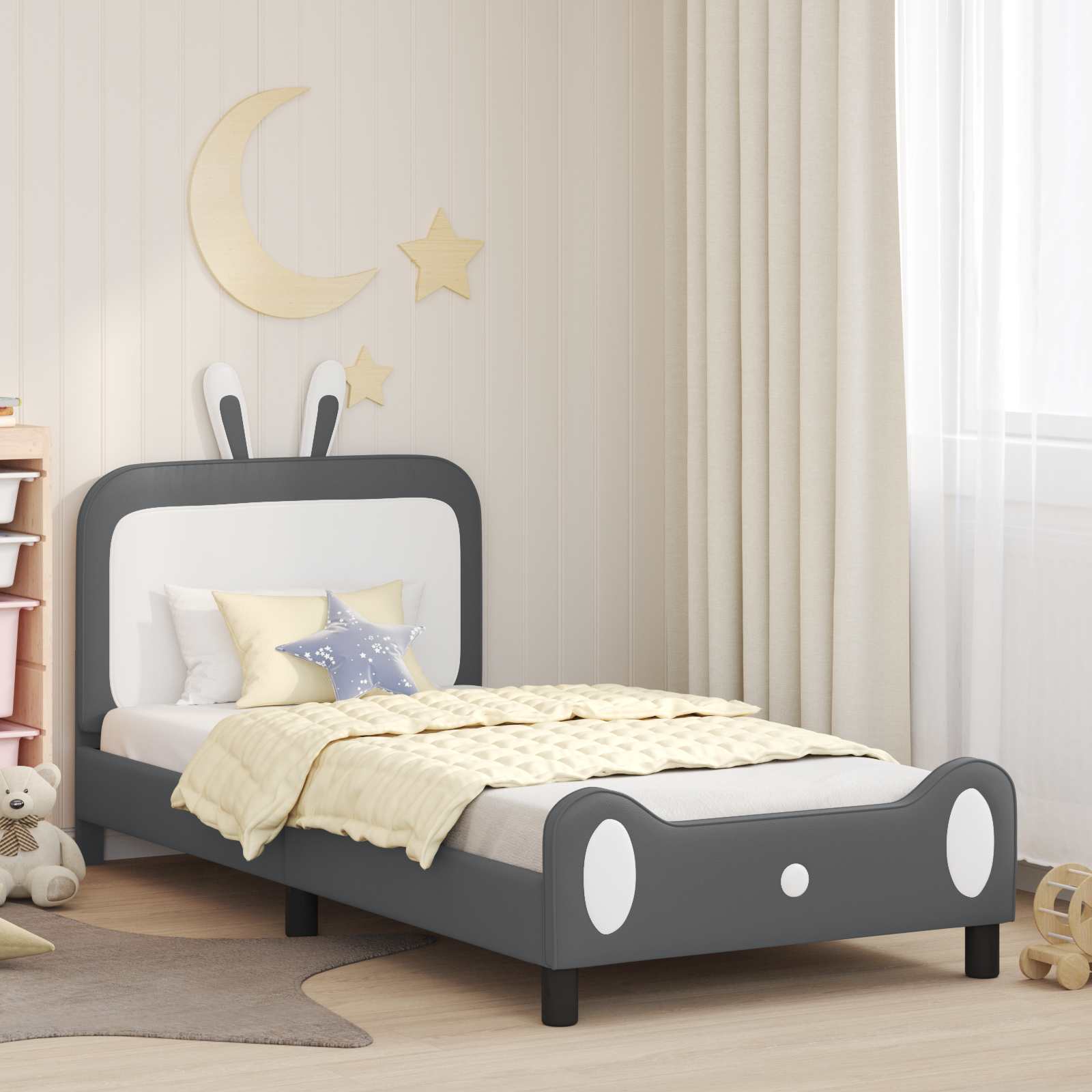 Kinderbettgestell mit Kopfteil Hellgrau 90 x 200 cm PU