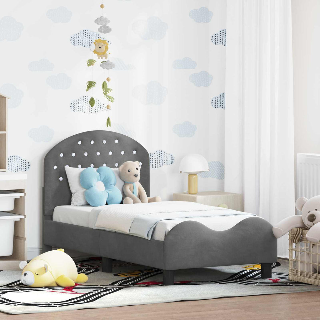Kinderbettgestell mit Kopfteil Dunkelgrau 70 x 140 cm Samt