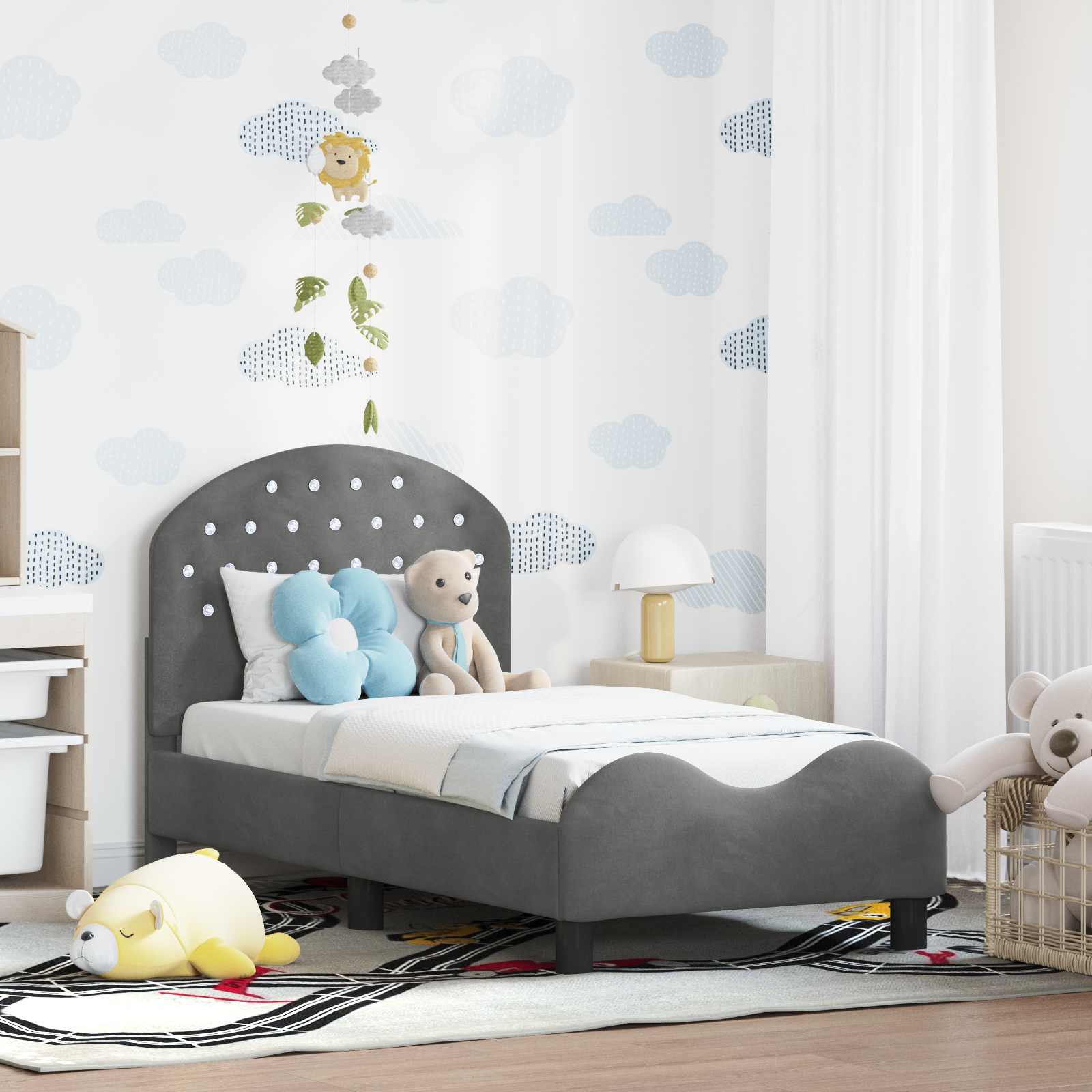 Kinderbettgestell mit Kopfteil Dunkelgrau 70 x 140 cm Samt