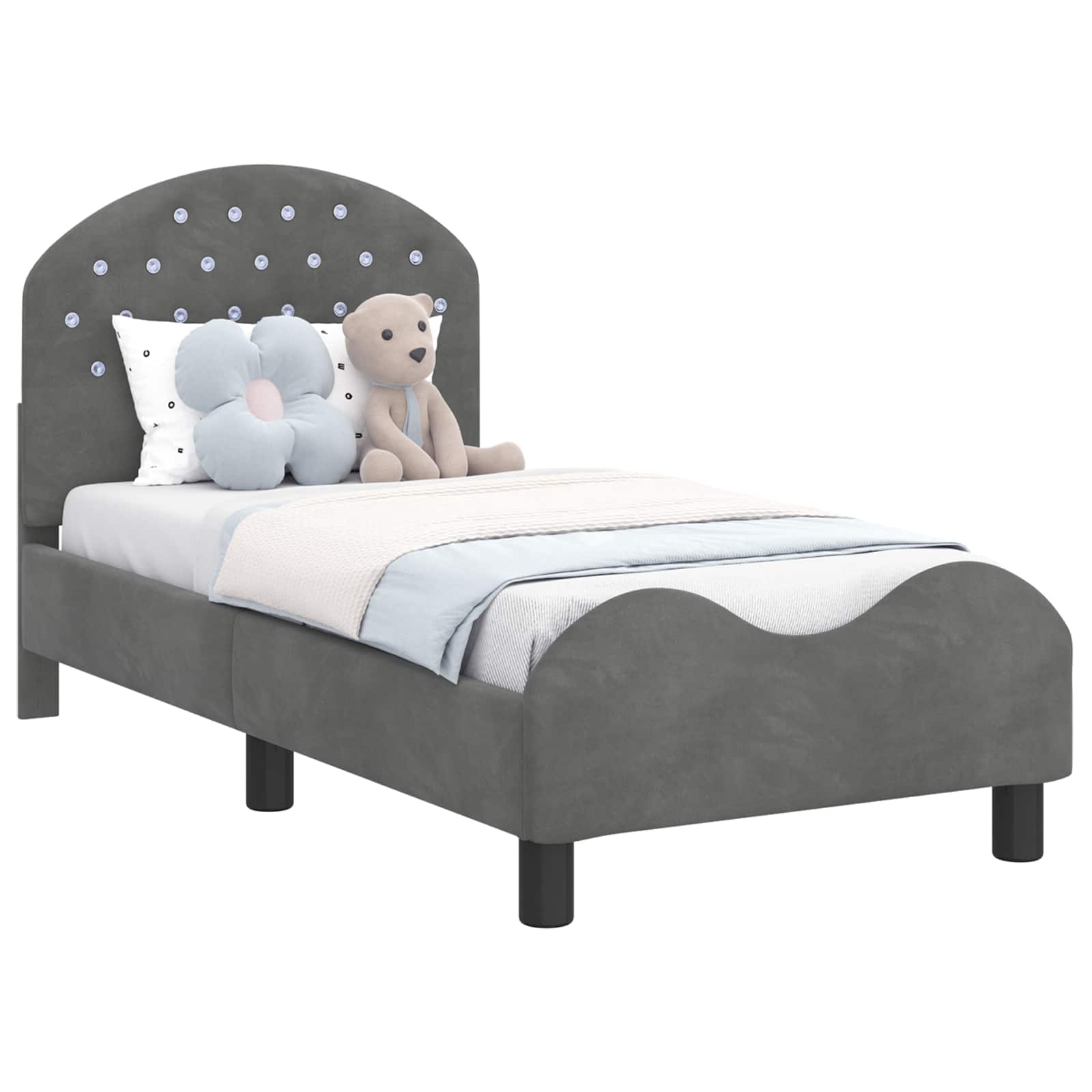Kinderbettgestell mit Kopfteil Dunkelgrau 70 x 140 cm Samt