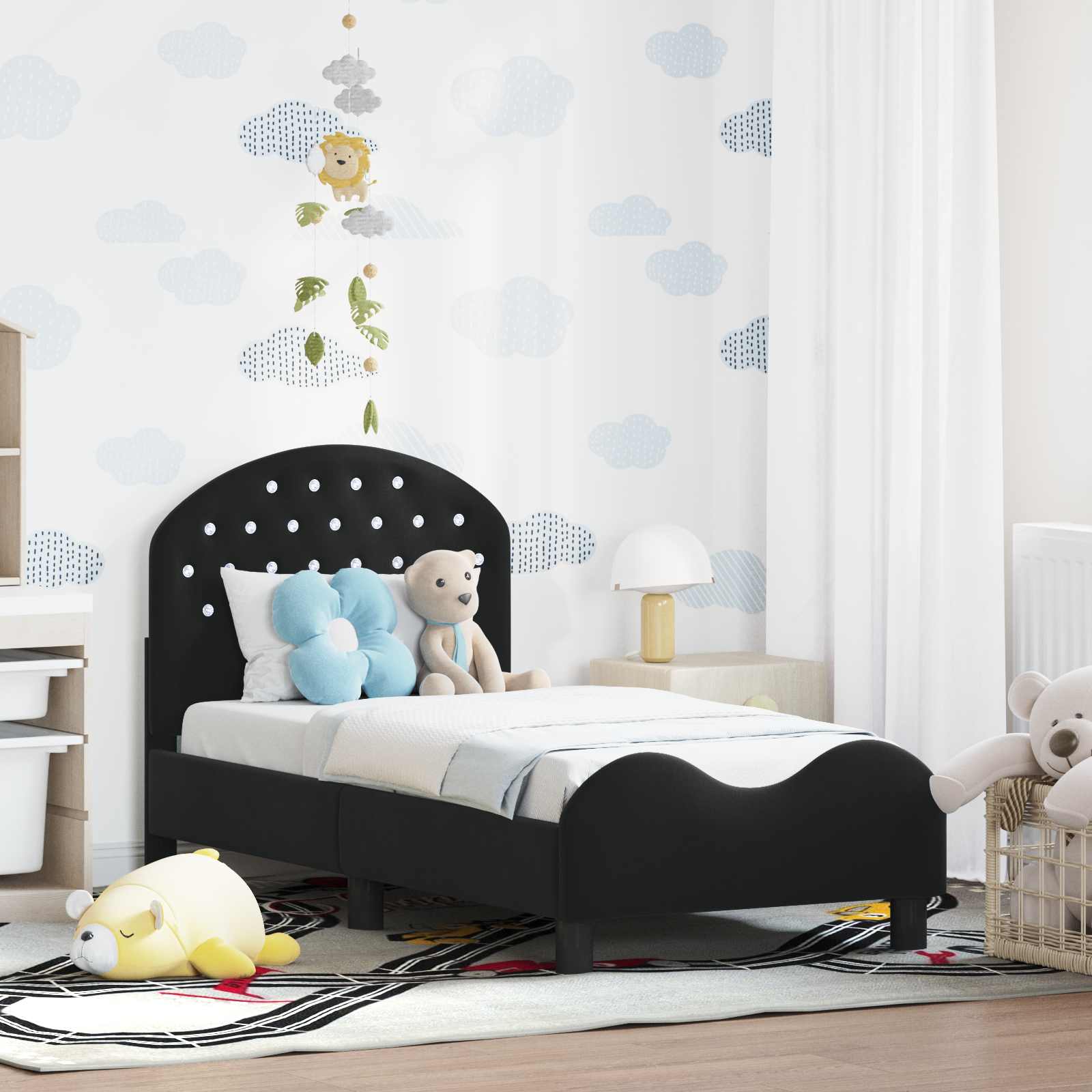 Kinderbettgestell mit Kopfteil Schwarz 70 x 140 cm Samt