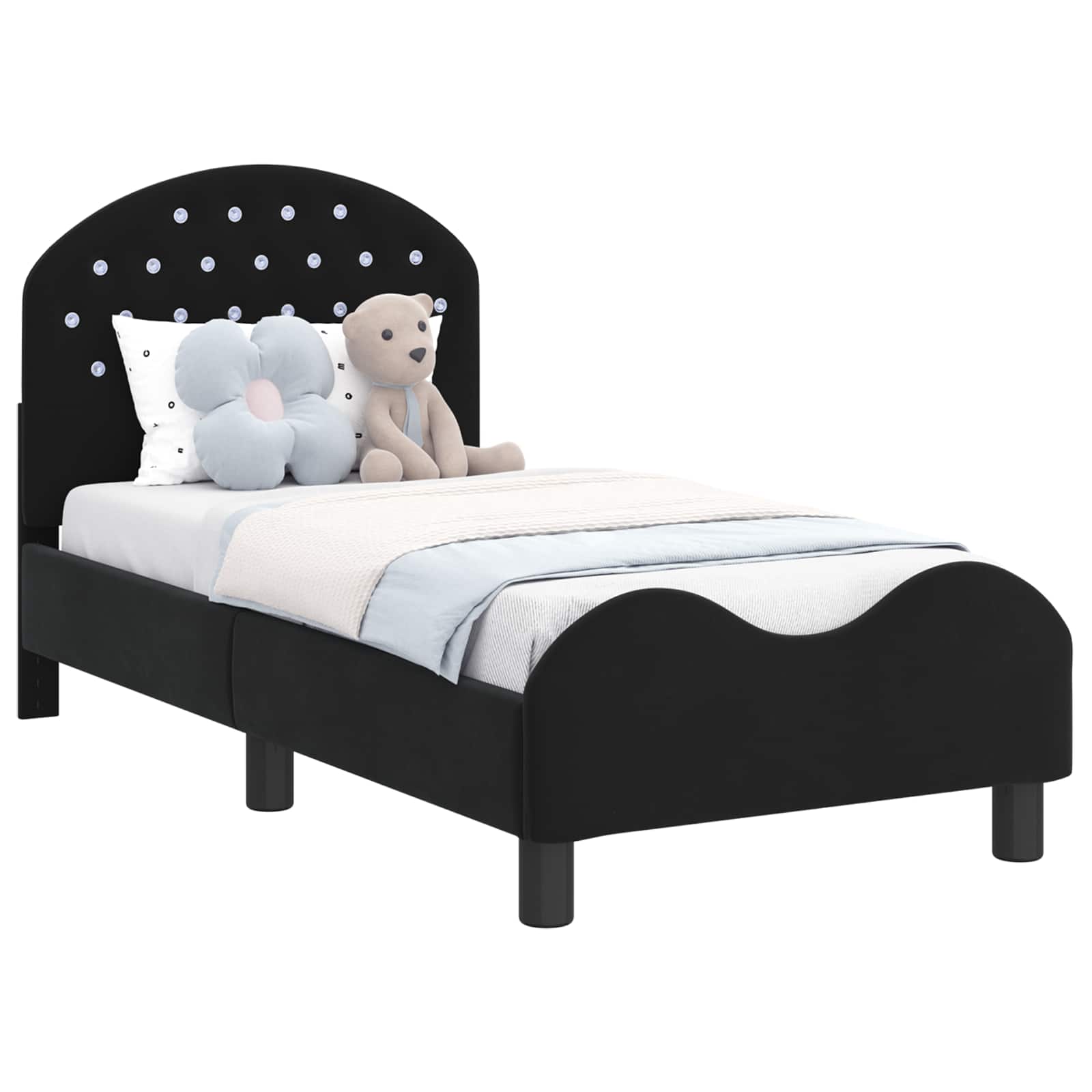 Kinderbettgestell mit Kopfteil Schwarz 70 x 140 cm Samt