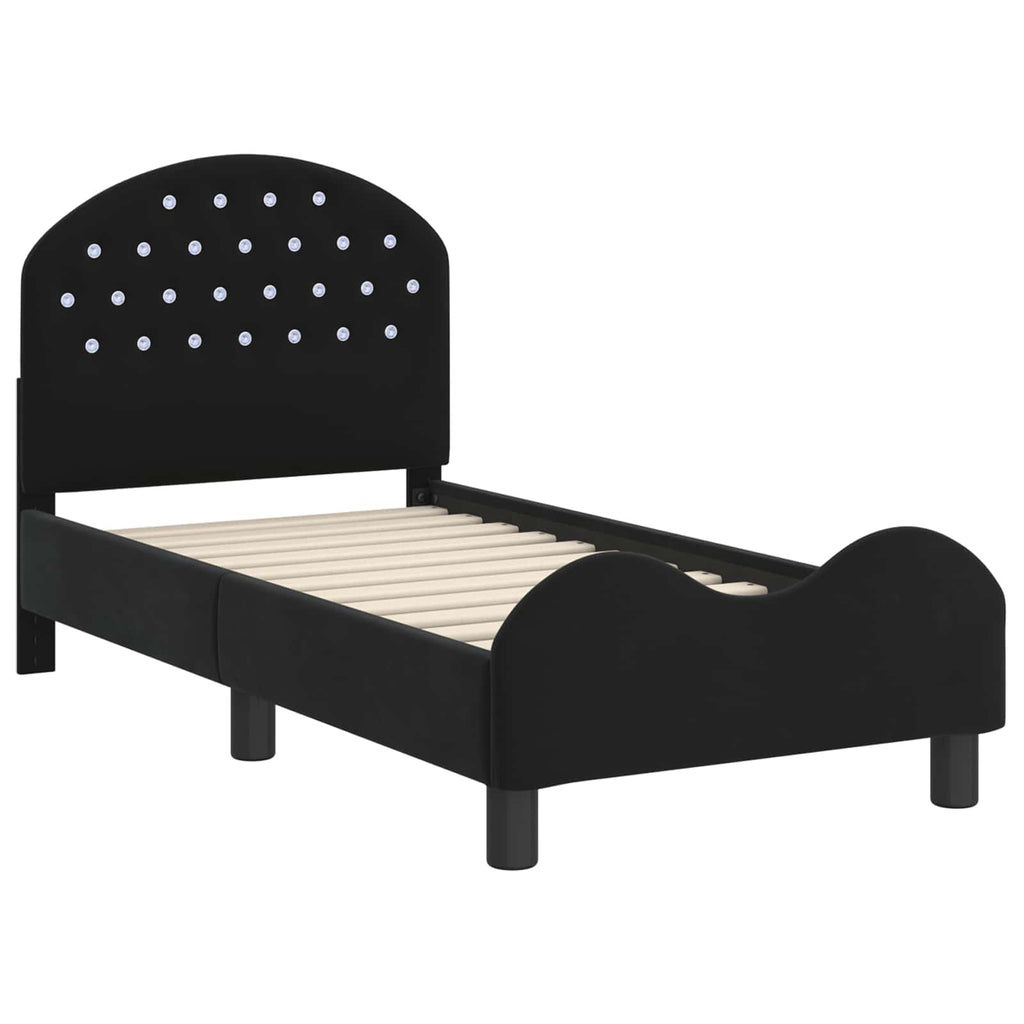 Kinderbettgestell mit Kopfteil Schwarz 70 x 140 cm Samt