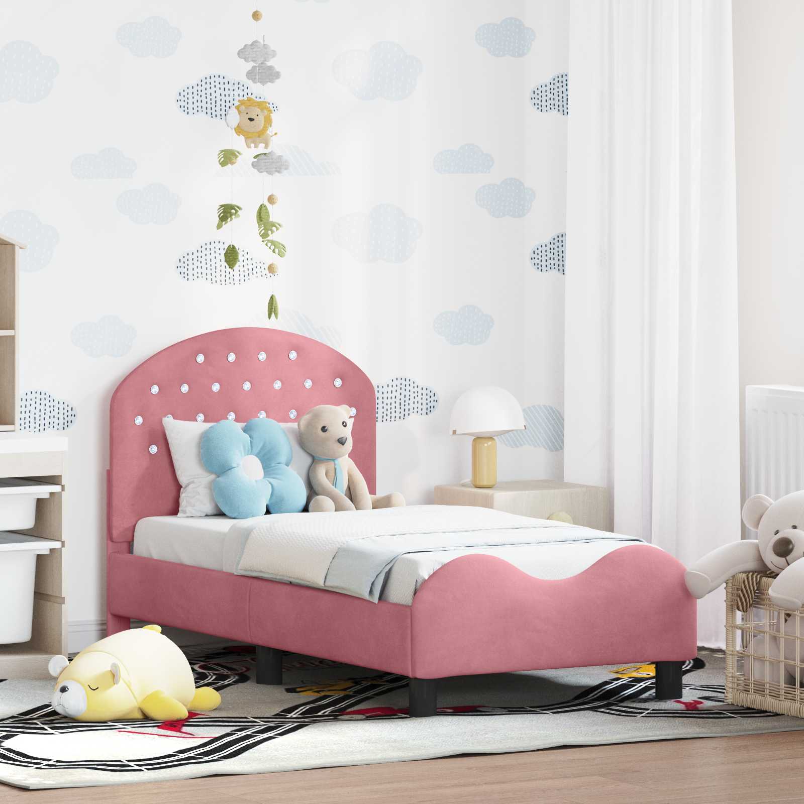 Kinderbettgestell mit Kopfteil Rosa 70 x 140 cm Samt
