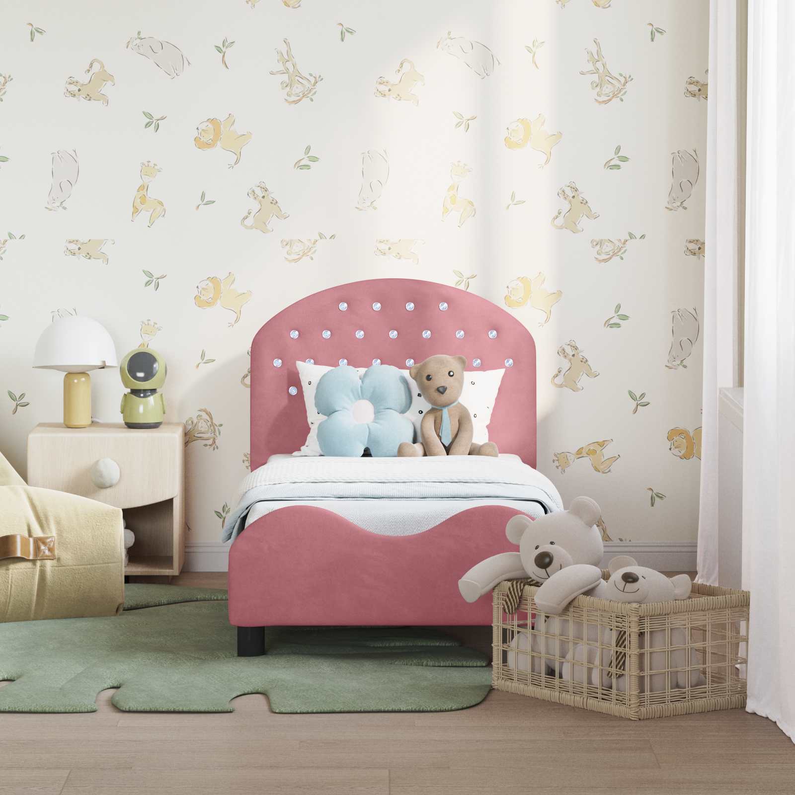 Kinderbettgestell mit Kopfteil Rosa 70 x 140 cm Samt