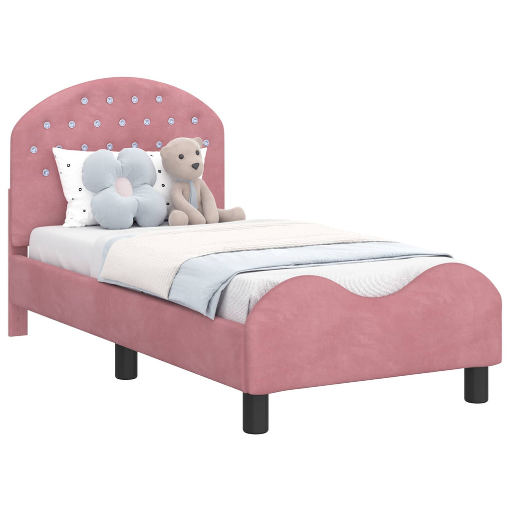 Kinderbettgestell mit Kopfteil Rosa 70 x 140 cm Samt