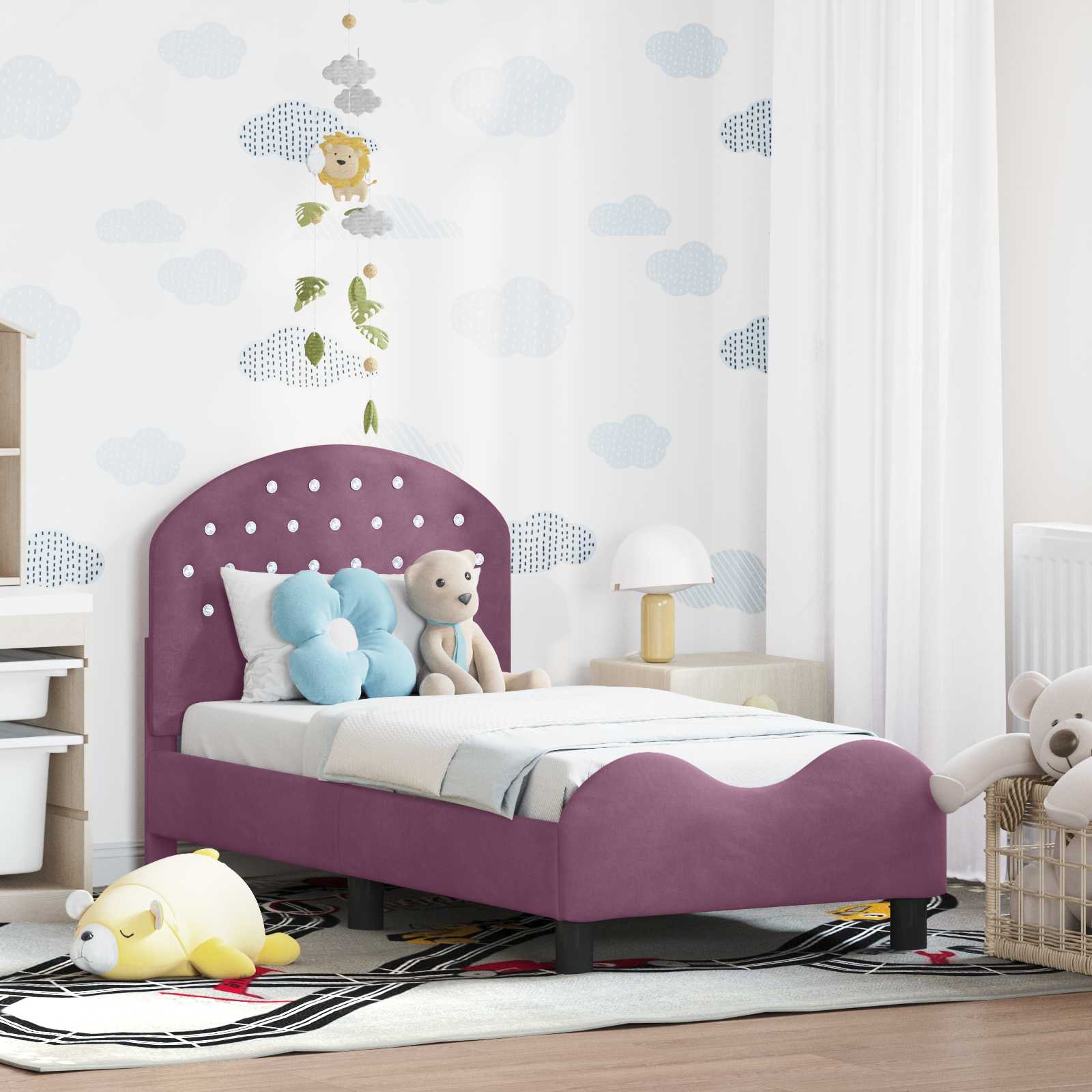 Kinderbettgestell mit Kopfteil Lila 70 x 140 cm Samt