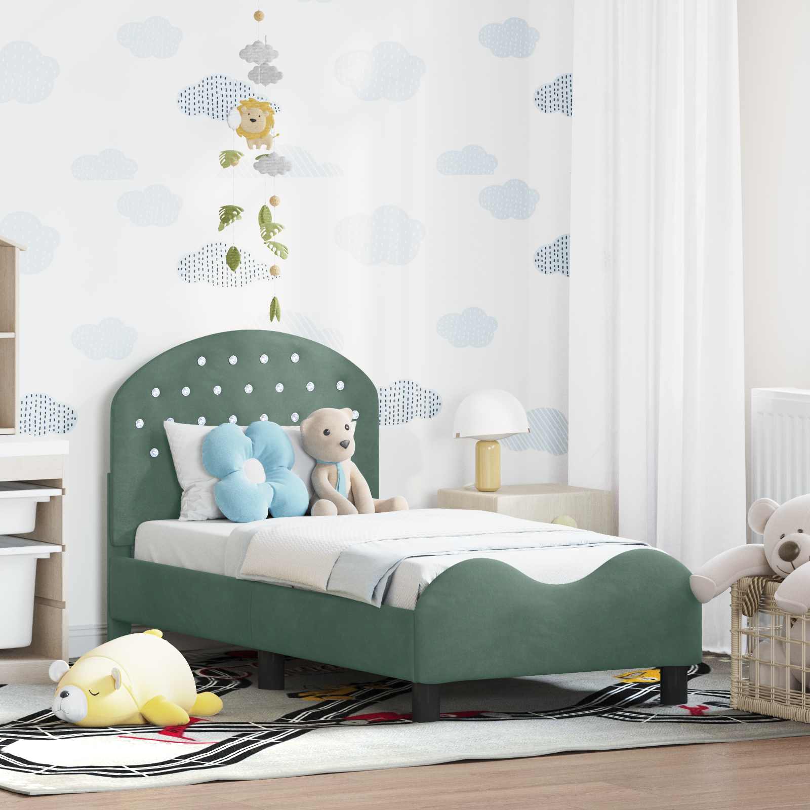 Kinderbettgestell mit Kopfteil Meergrün 70 x 140 cm Samt