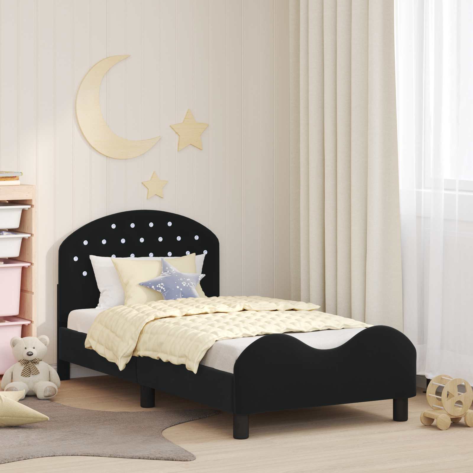 Kinderbettgestell mit Kopfteil Schwarz 80 x 160 cm Samt