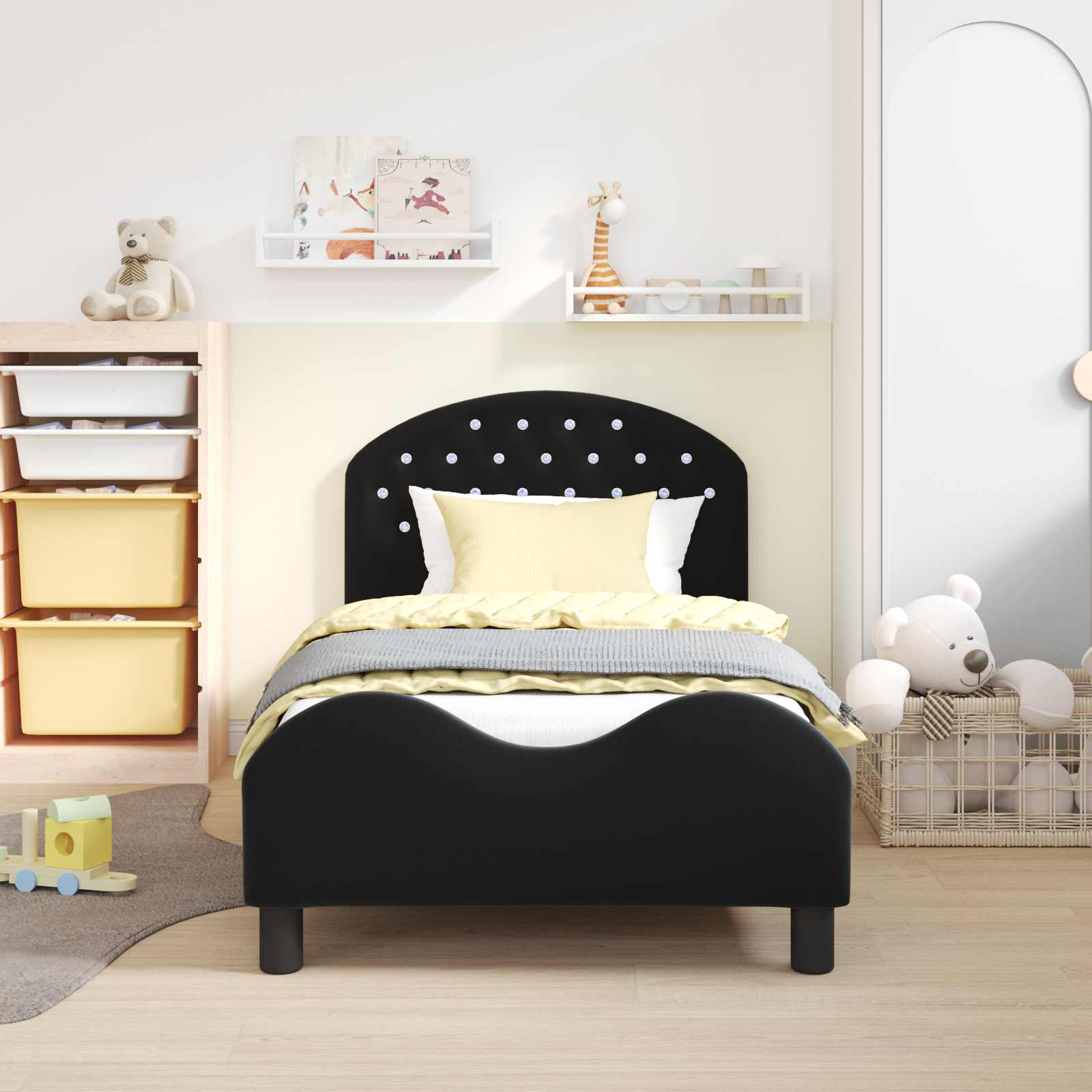 Kinderbettgestell mit Kopfteil Schwarz 80 x 160 cm Samt